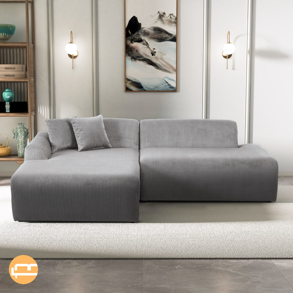 Dexter Light Grey Corduroy Sectional Left Facing Chaise - MidinMod