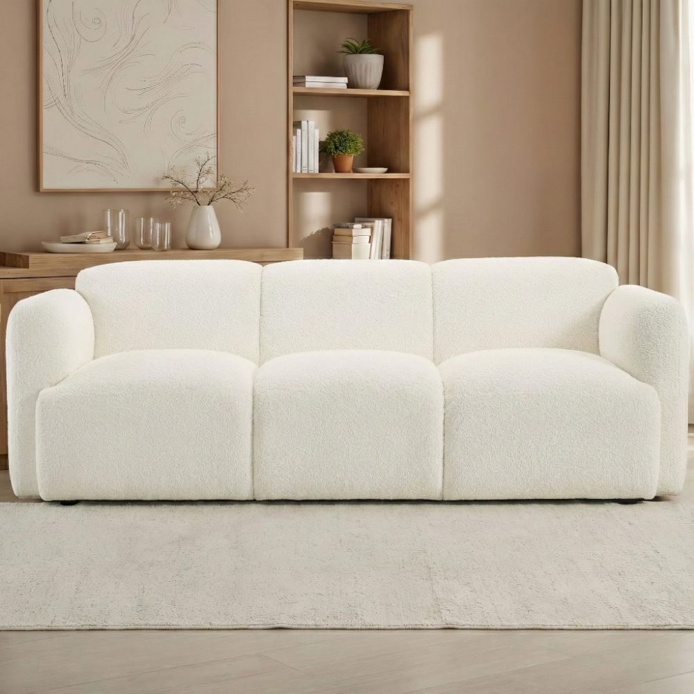 Dorset Sculptural Round Track Arm Sofa in Textured White Fabric