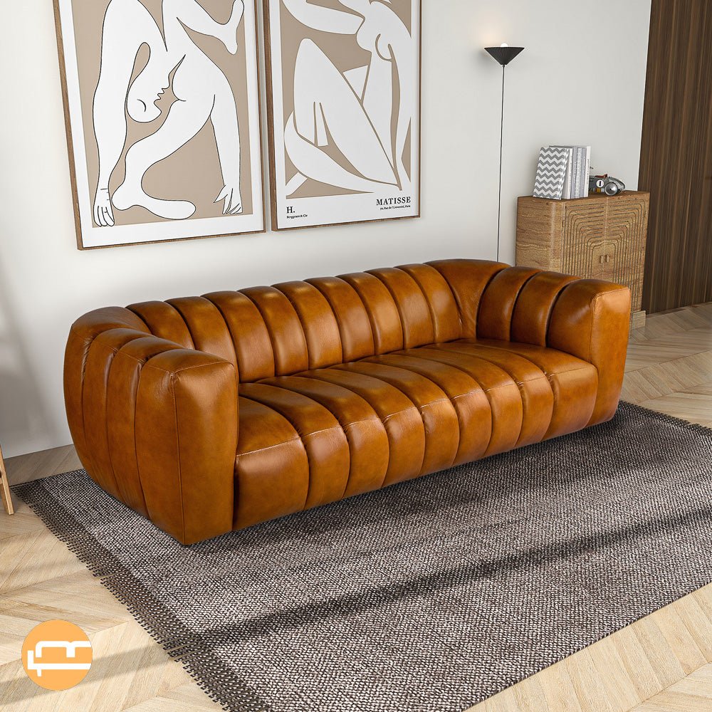 Downey Cognac Leather Sofa - MidinMod