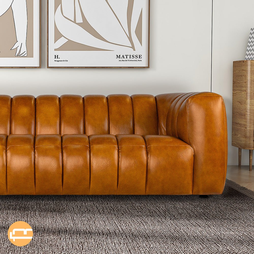 Downey Cognac Leather Sofa - MidinMod