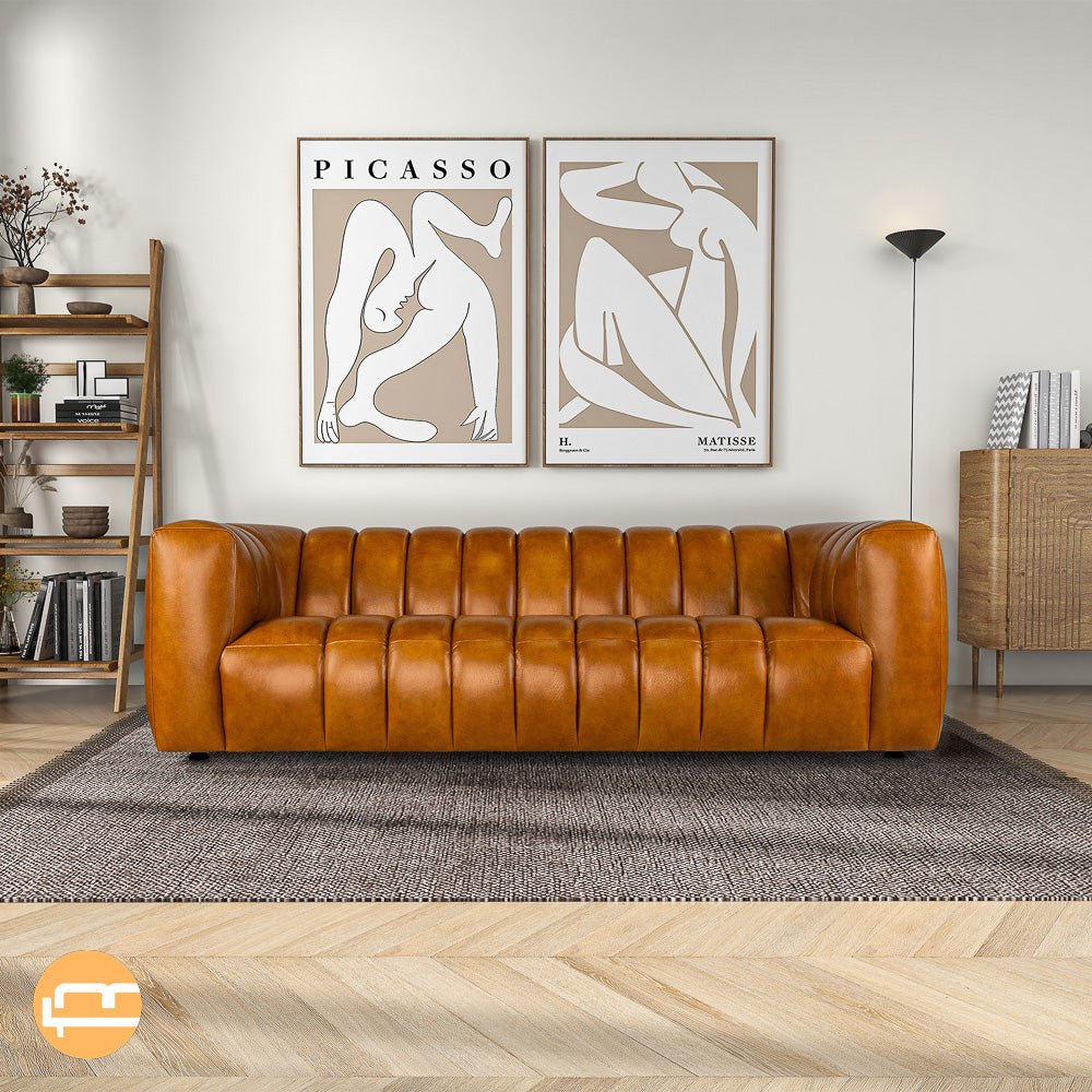 Downey Cognac Leather Sofa - MidinMod