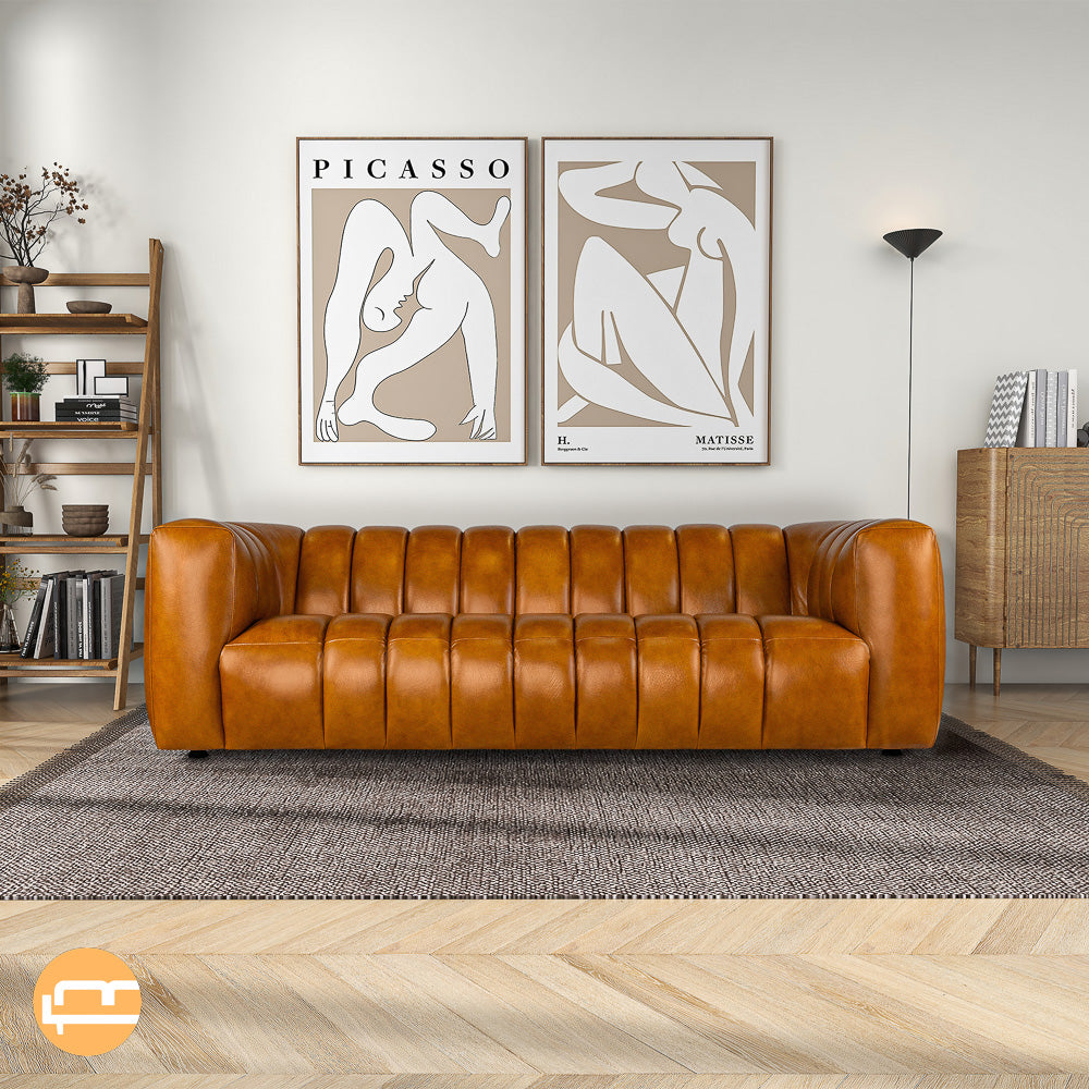 Downey Cognac Genuine Leather Sofa