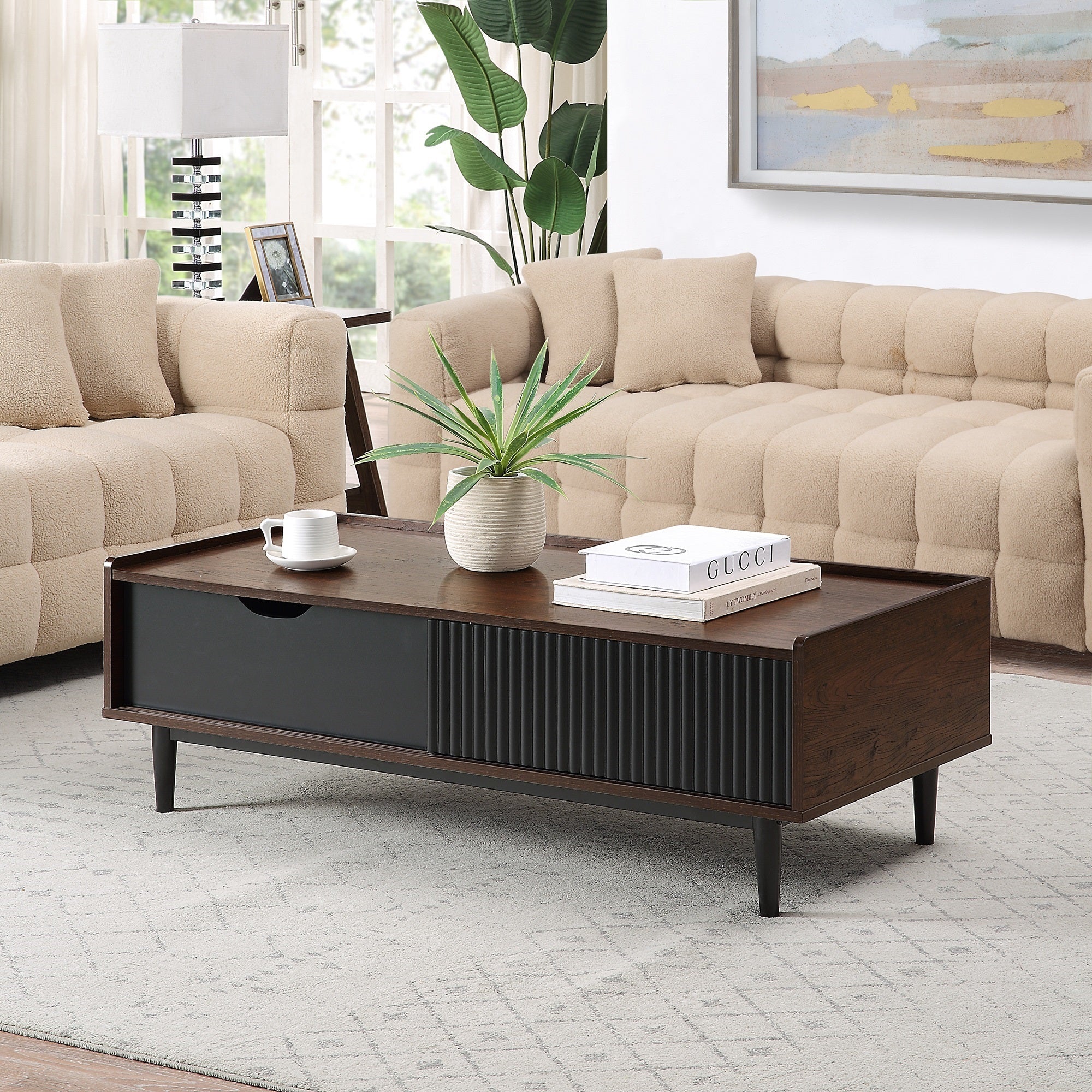 Duane Dark Brown & Black Coffee Table | Modern Living Room Centerpiece | MidinMod