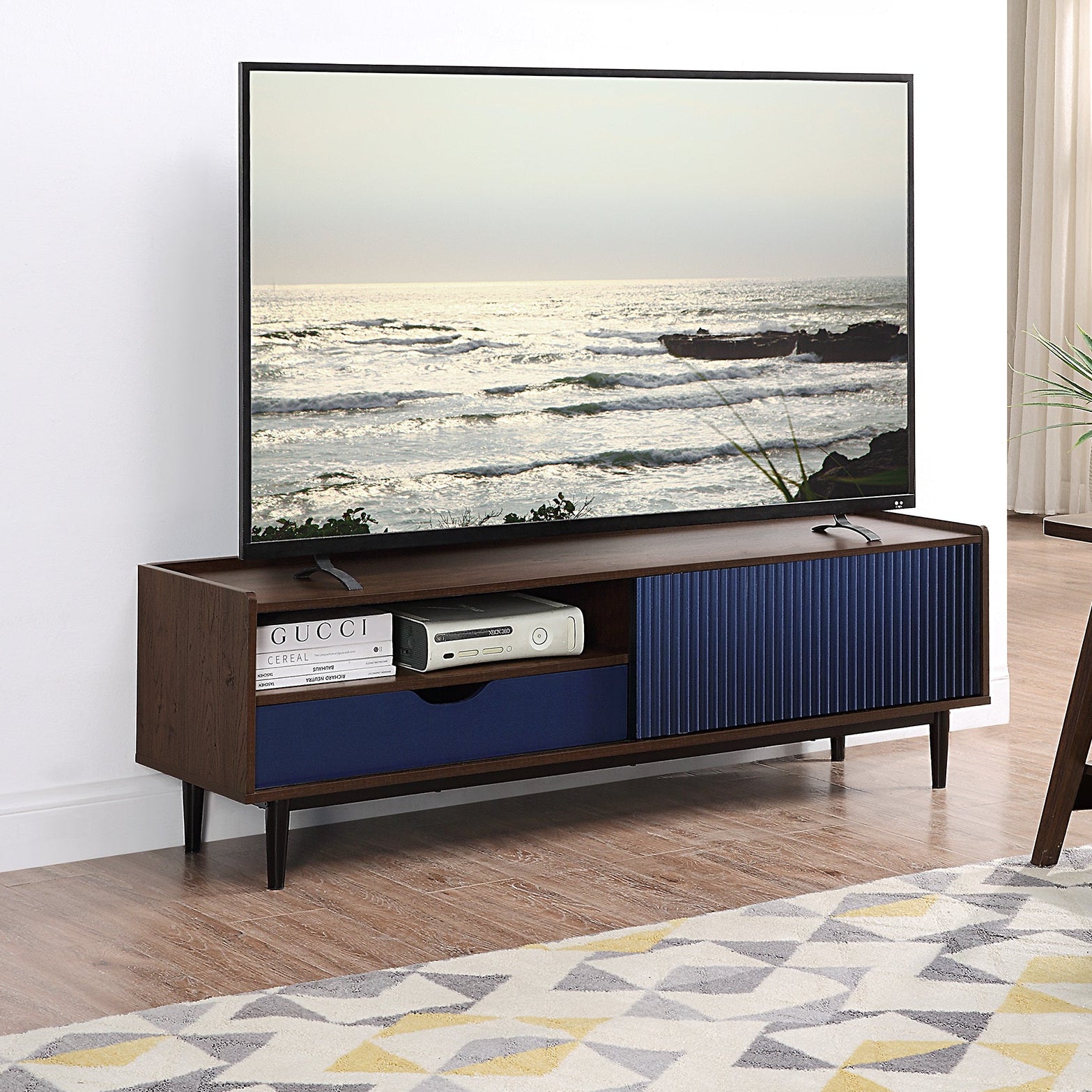 Duane Modern Dark Brown & Navy Blue TV Stand | Sophisticated Media Console | MidinMod