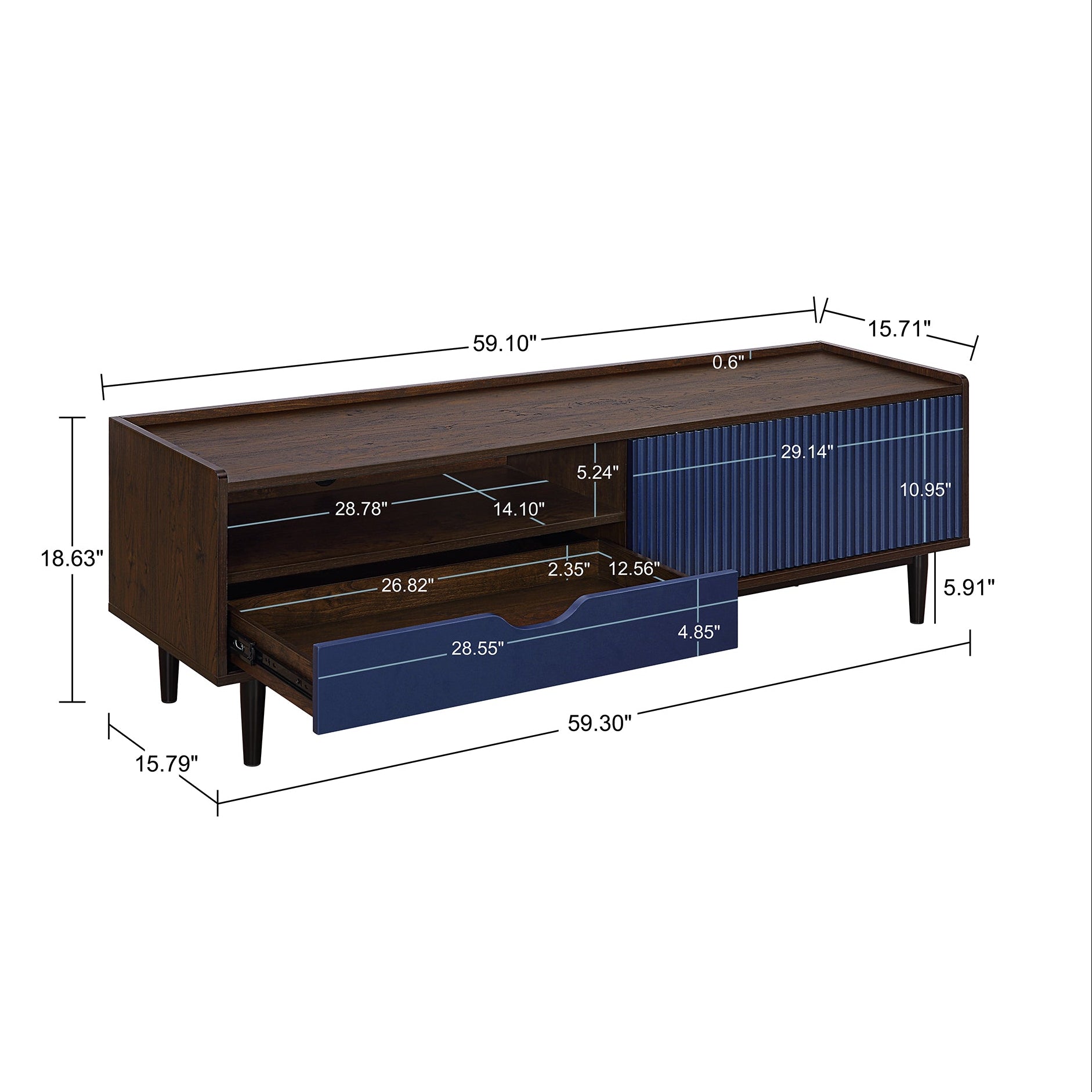 Duane Modern Dark Brown & Navy Blue TV Stand | Sophisticated Media Console | MidinMod