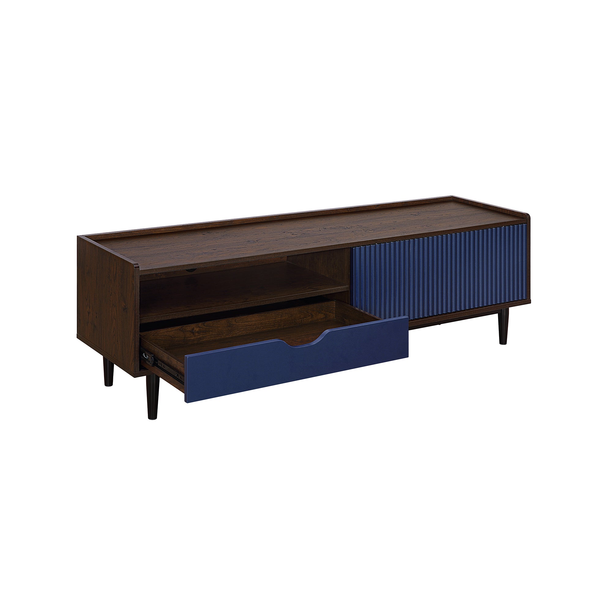 Duane Modern Dark Brown & Navy Blue TV Stand | Sophisticated Media Console | MidinMod