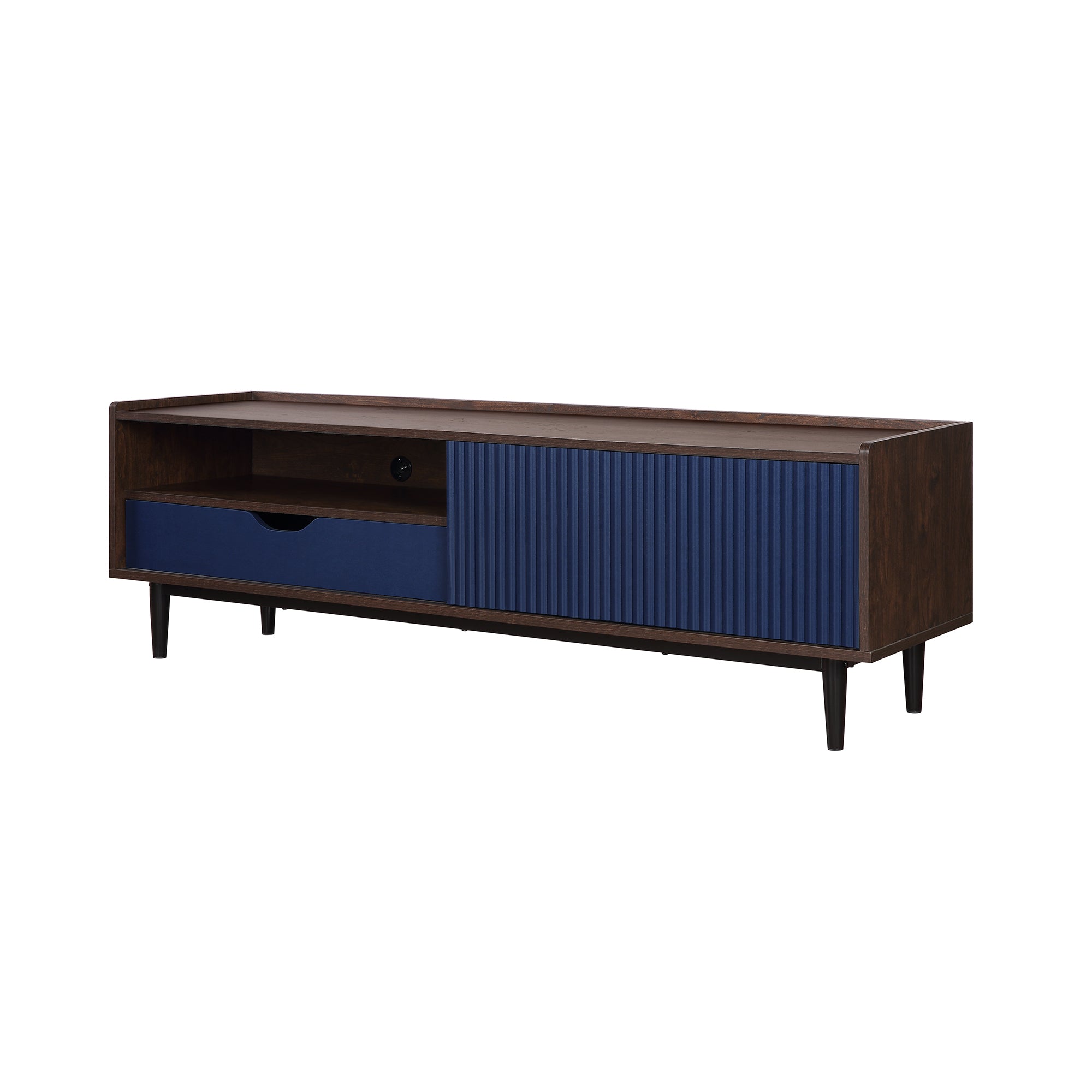 Duane Modern Dark Brown & Navy Blue TV Stand | Sophisticated Media Console | MidinMod