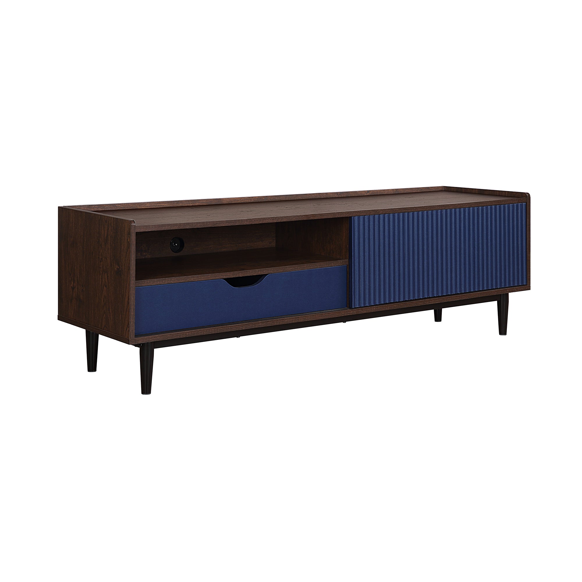 Duane Modern Dark Brown & Navy Blue TV Stand | Sophisticated Media Console | MidinMod