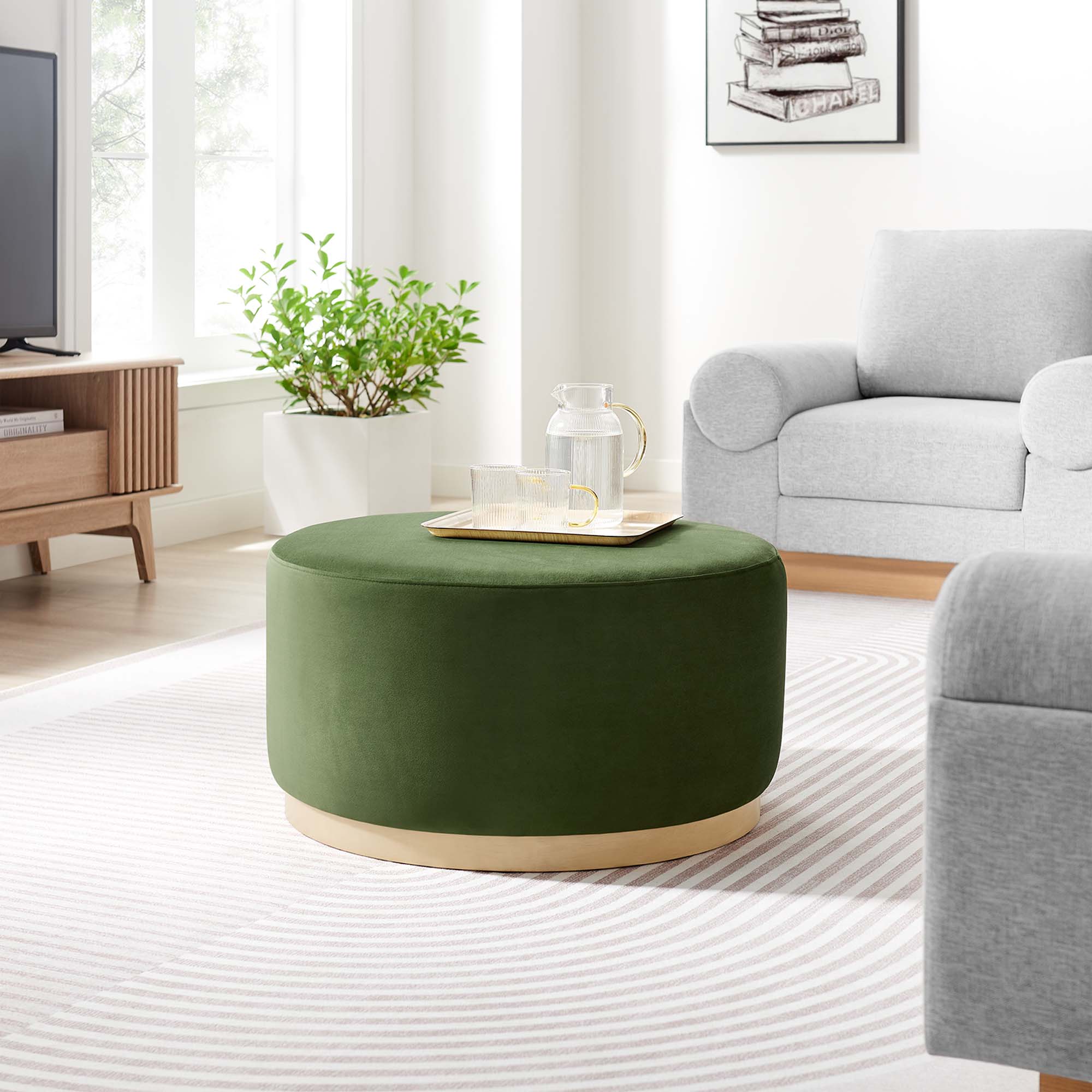 Tilden Large 29" Round Performance Velvet Upholstered Ottoman by Modway