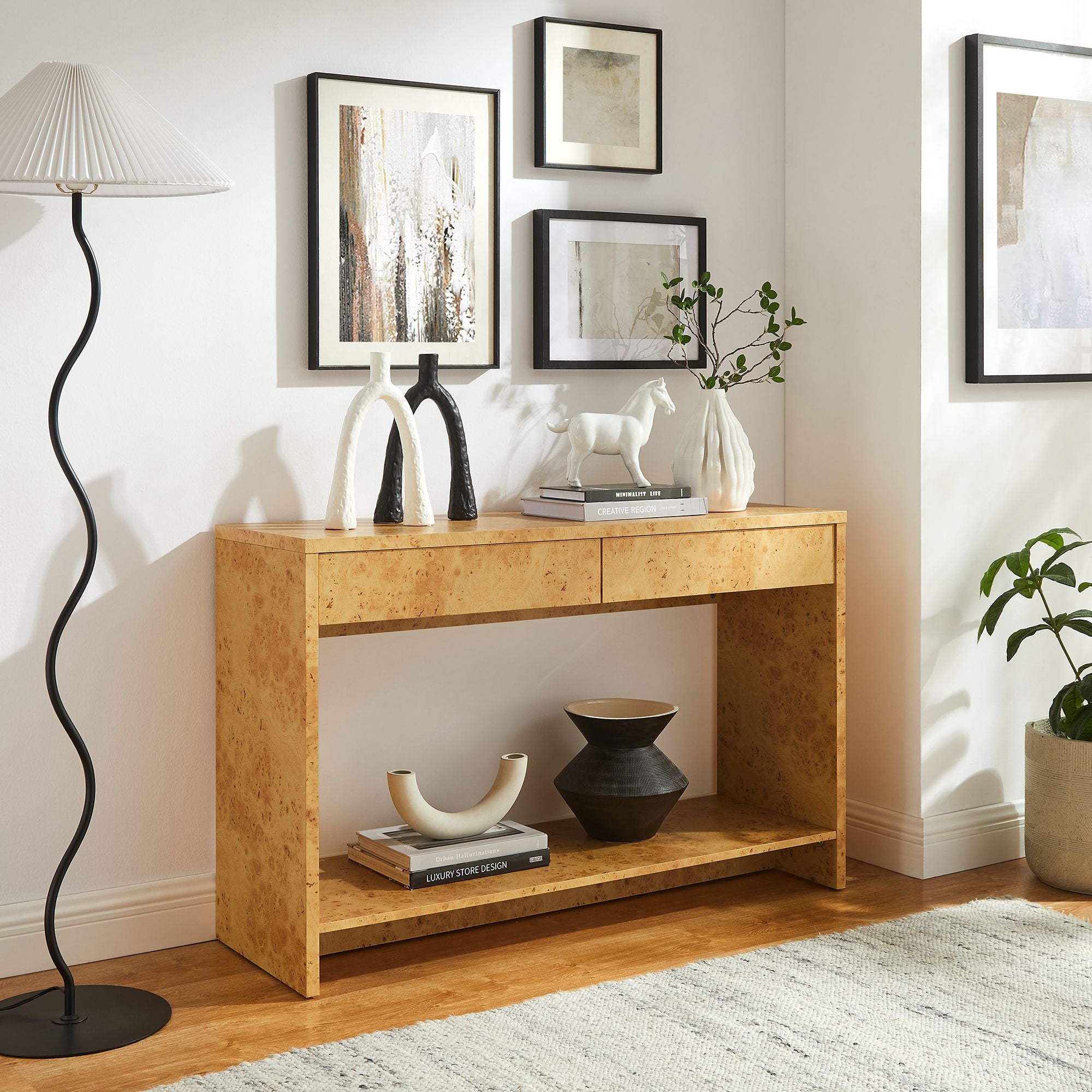 Hudson 2-Drawer Burl Wood Console Table by Modway