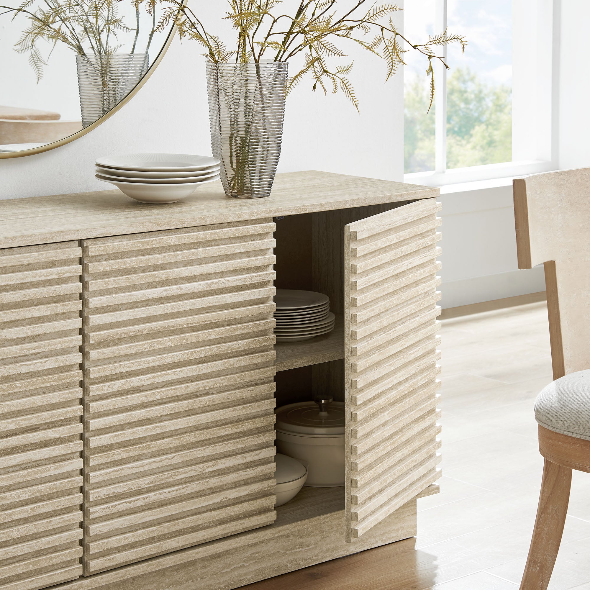 Render 70" Faux Travertine Sideboard Cabinet TV Stand by Modway