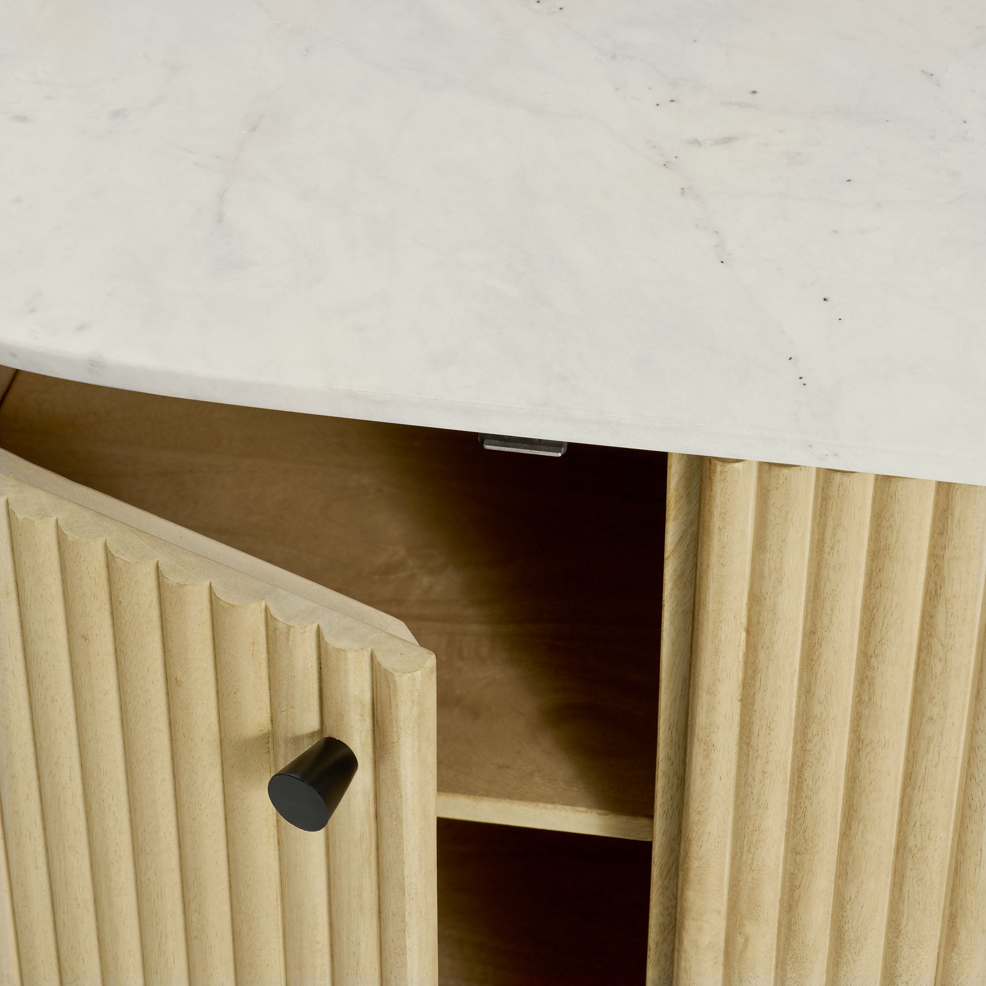 Caldera 60" Curved Solid Wood and Marble Sideboard Storage Cabinet by Modway
