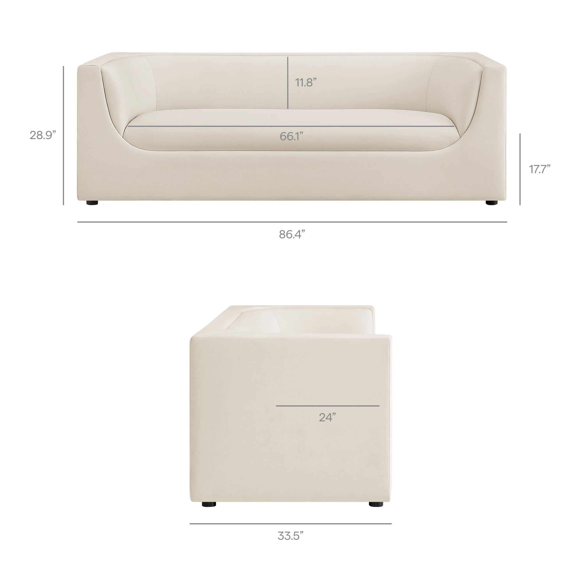 Hilda 86" Curved Back Performance Velvet Sofa by Modway