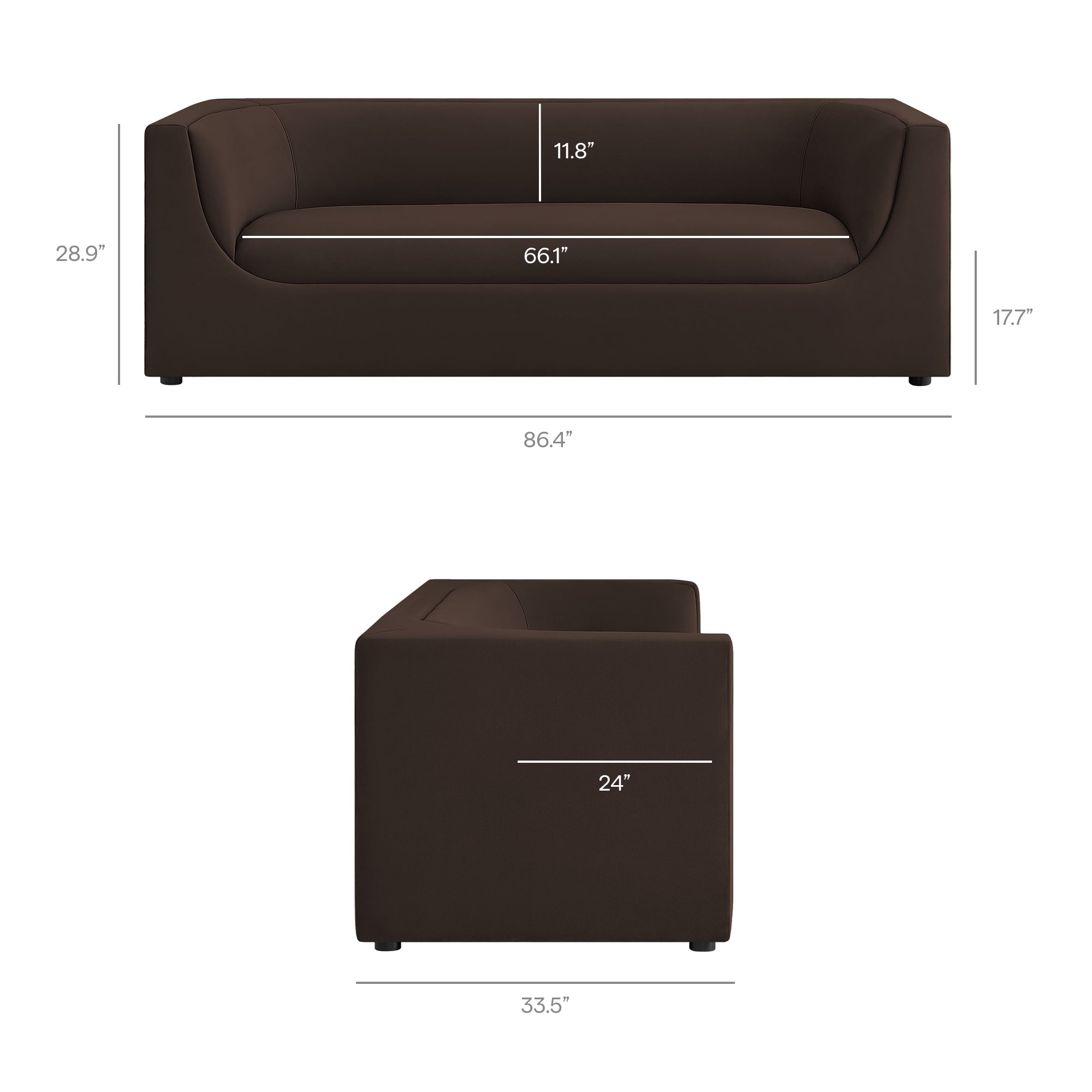 Hilda 86" Curved Back Performance Velvet Sofa by Modway