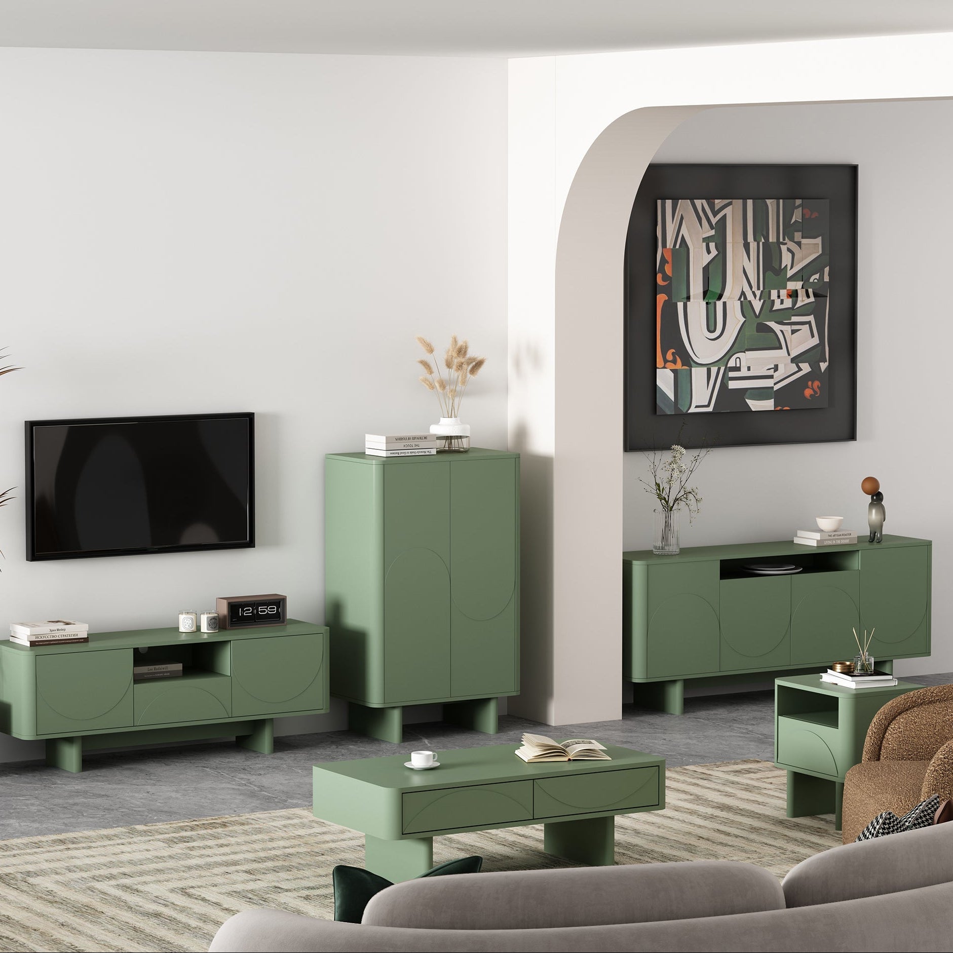 Ella 47.2" Sage Green Coffee Table | Modern Minimalist Living Room Centerpiece | MidinMod