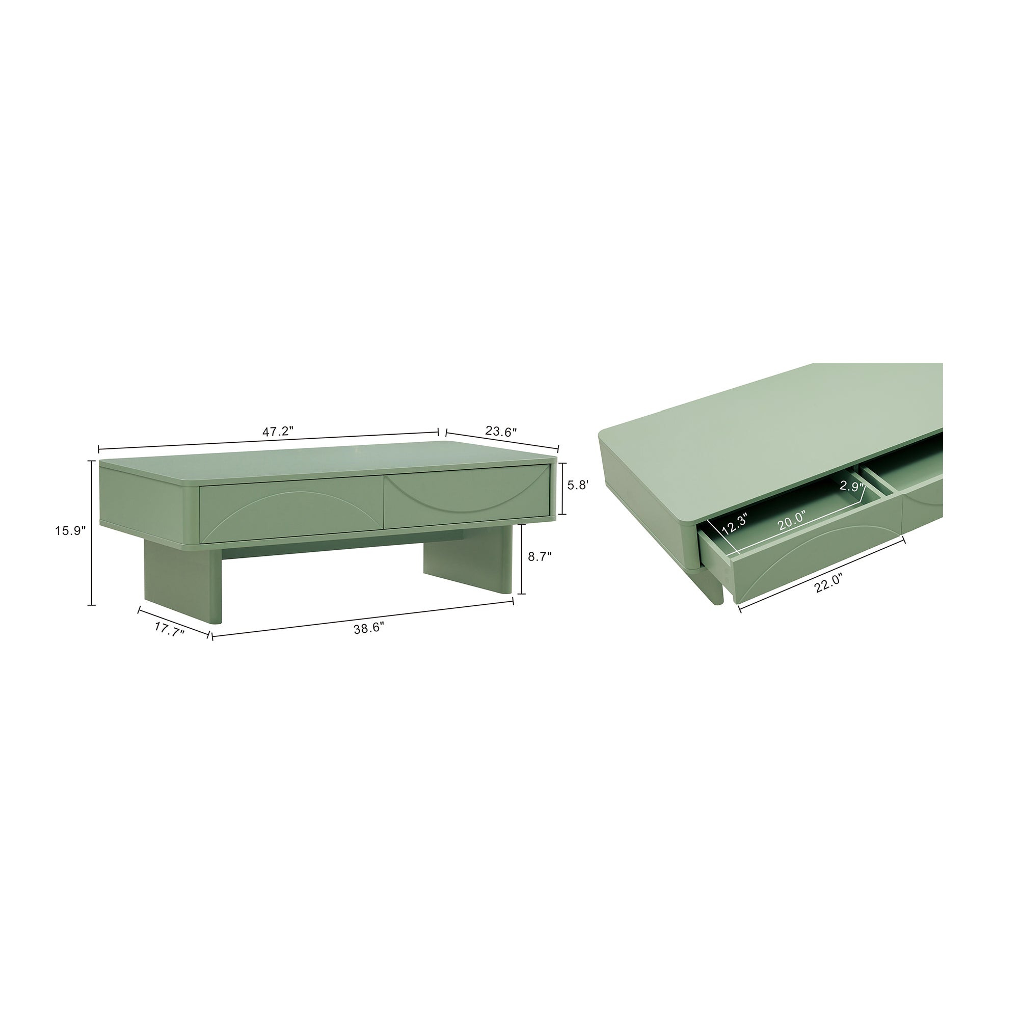 Ella 47.2" Sage Green Coffee Table | Modern Minimalist Living Room Centerpiece | MidinMod