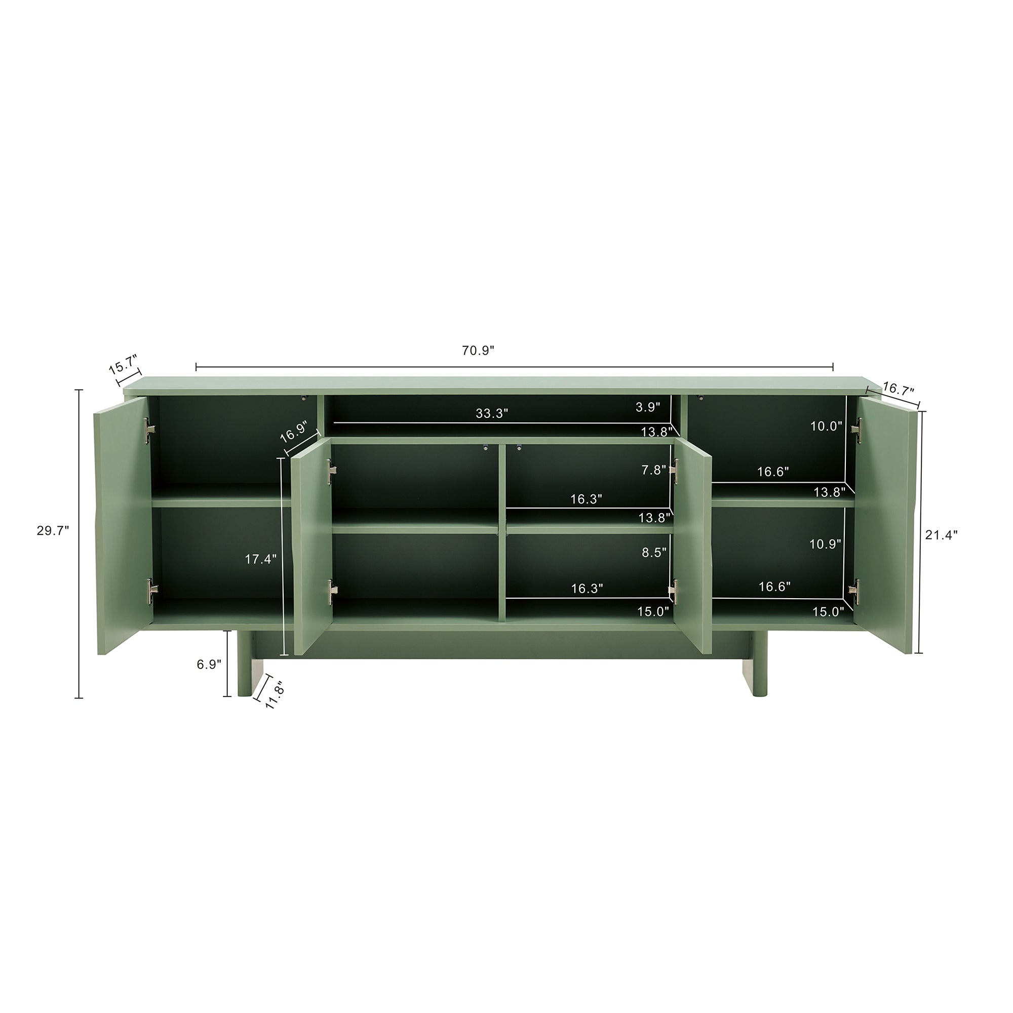 Ella 71" Sage Green Sideboard | Modern Wood Buffet & Storage Cabinet | MidinMod