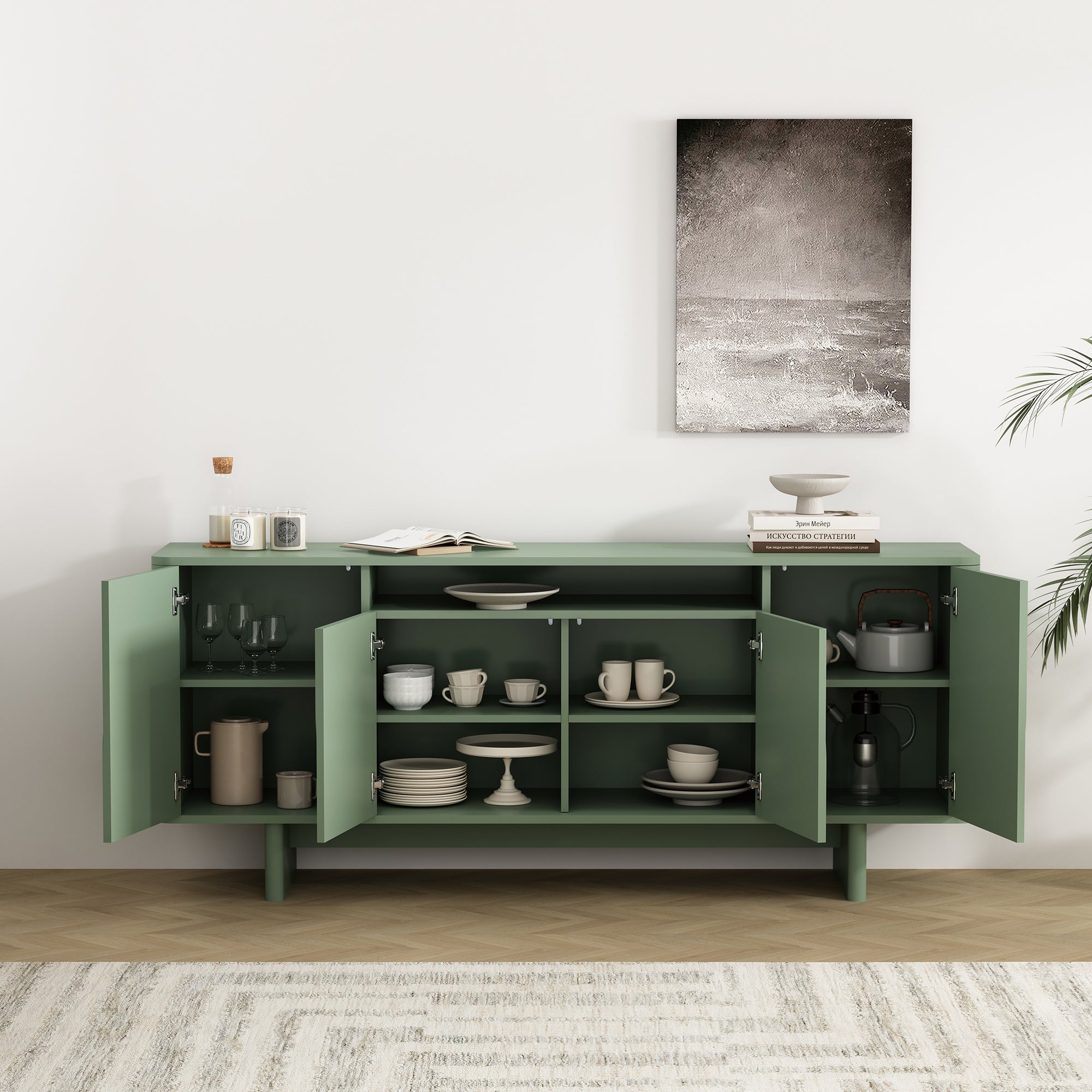 Ella 71" Sage Green Sideboard | Modern Wood Buffet & Storage Cabinet | MidinMod