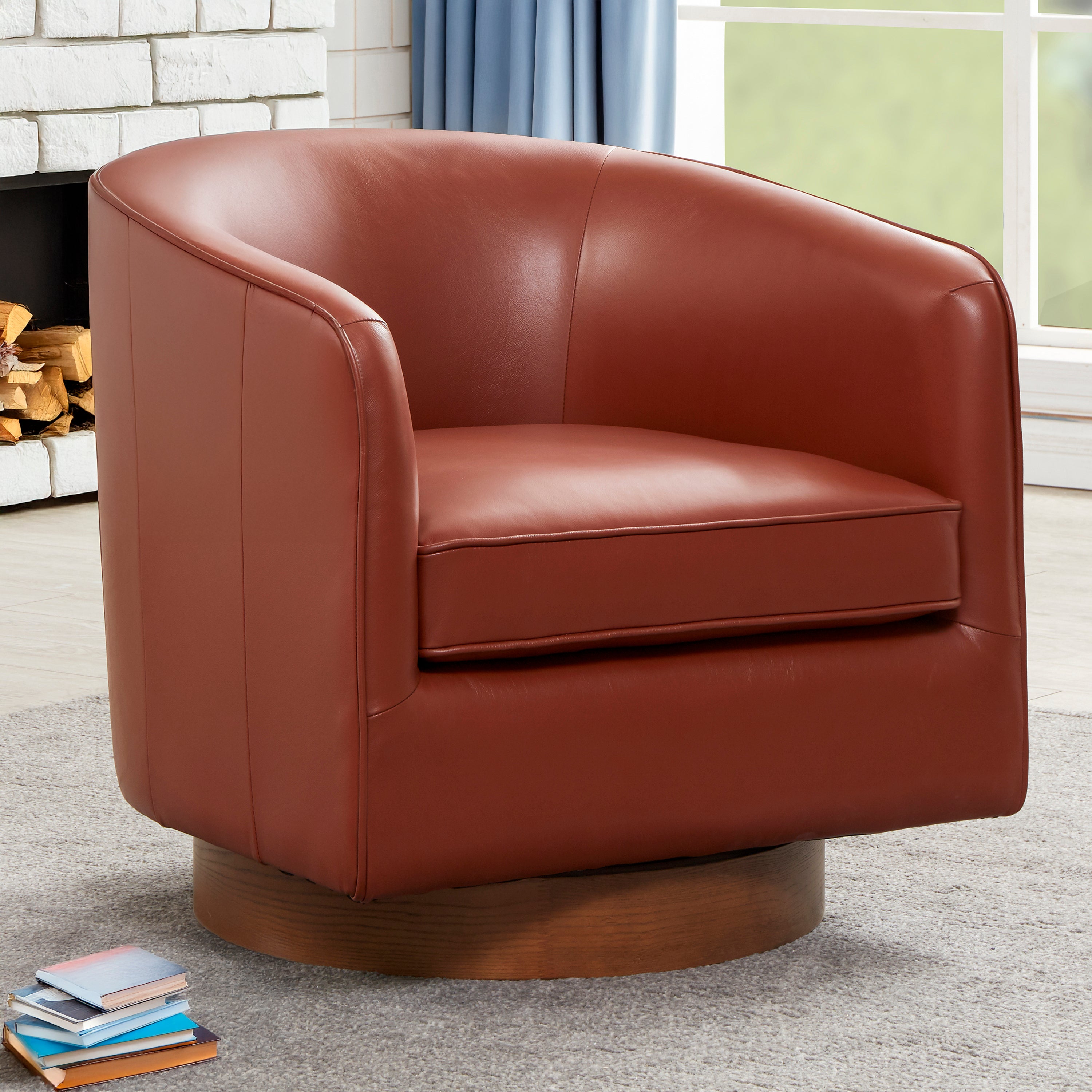 Ellington Caramel Top Grain Leather Swivel Accent Chair - MidinMod