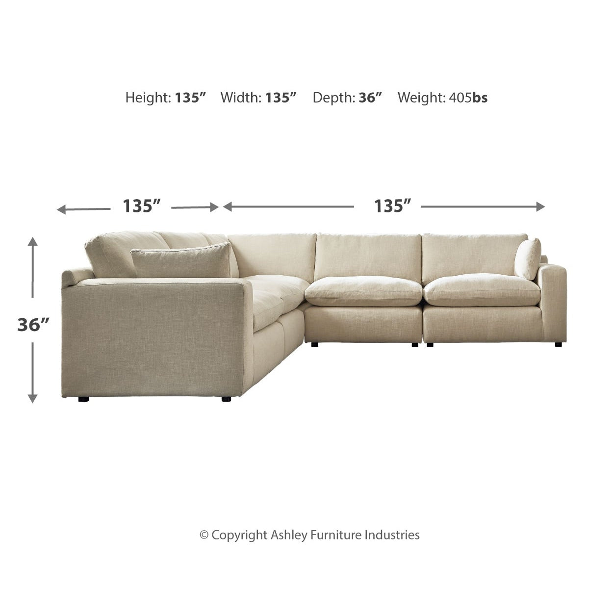 Elyza 5-Piece & Modular Sectional Sofa with Reversible Feather-Fill Cushions