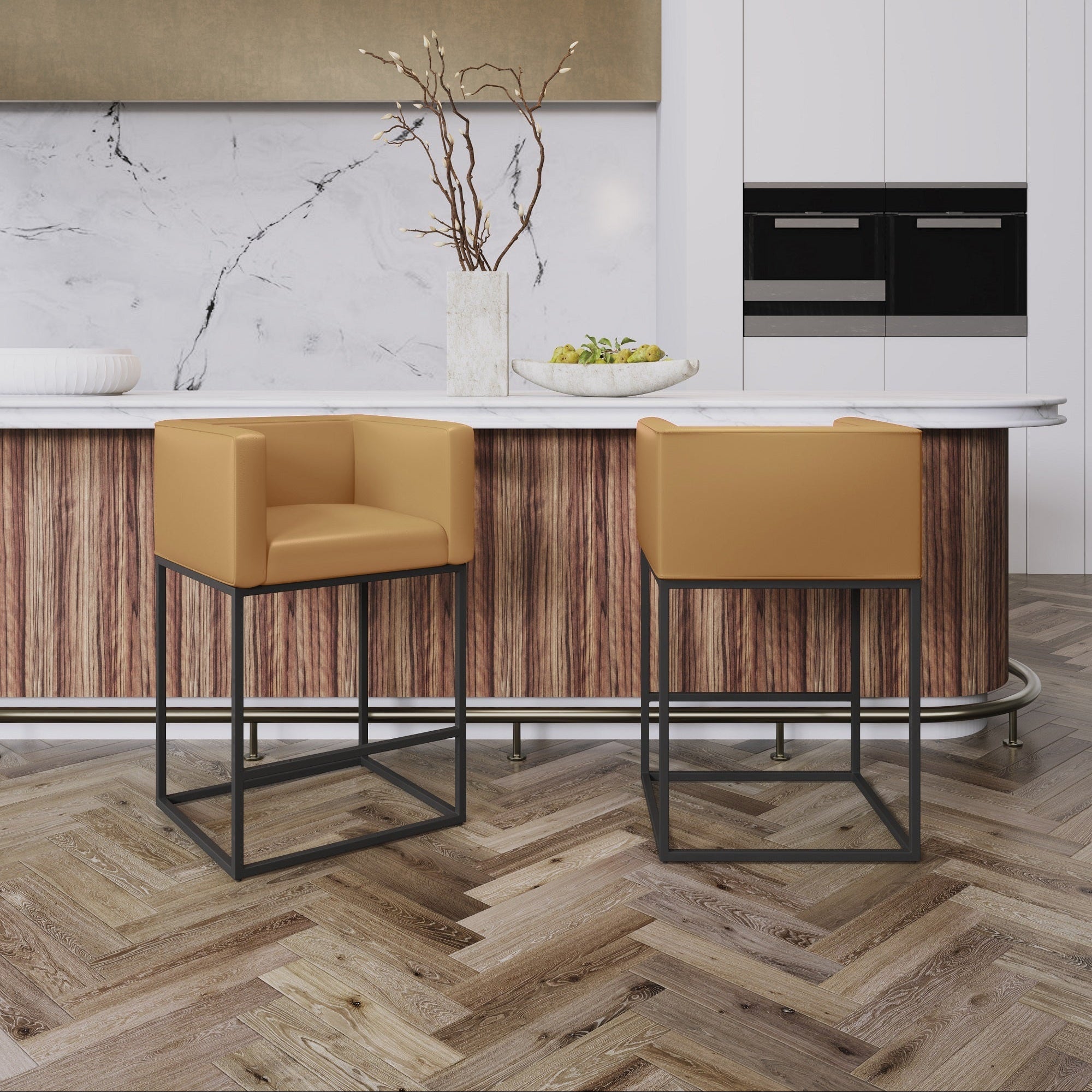 Embassy Upholstered Counter Stool with Backrest - Camel | MidinMod