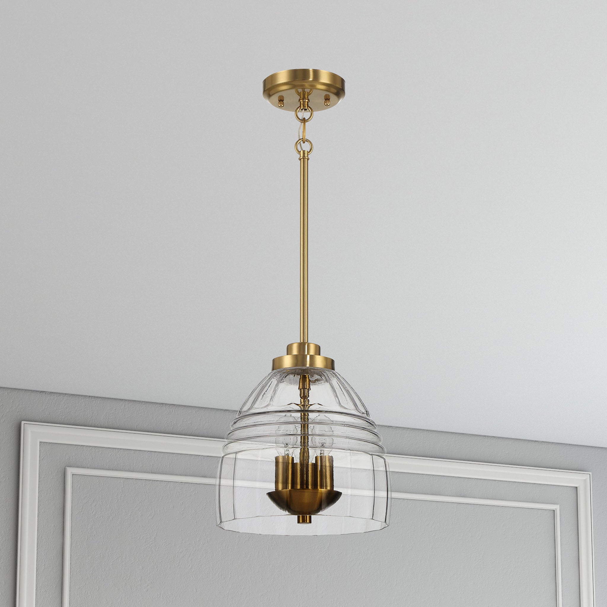 Ember Three Candle Lights Chain Pendant With Clear Glass - Satin Brass - MidinMod