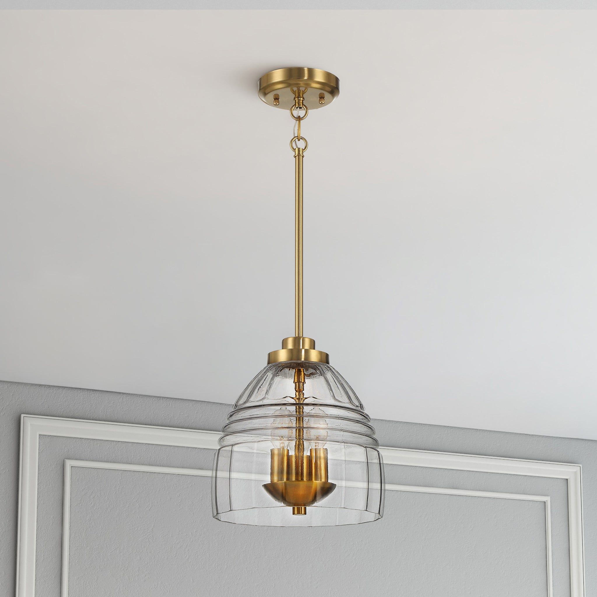 Ember Three Candle Lights Chain Pendant With Clear Glass - Satin Brass - MidinMod