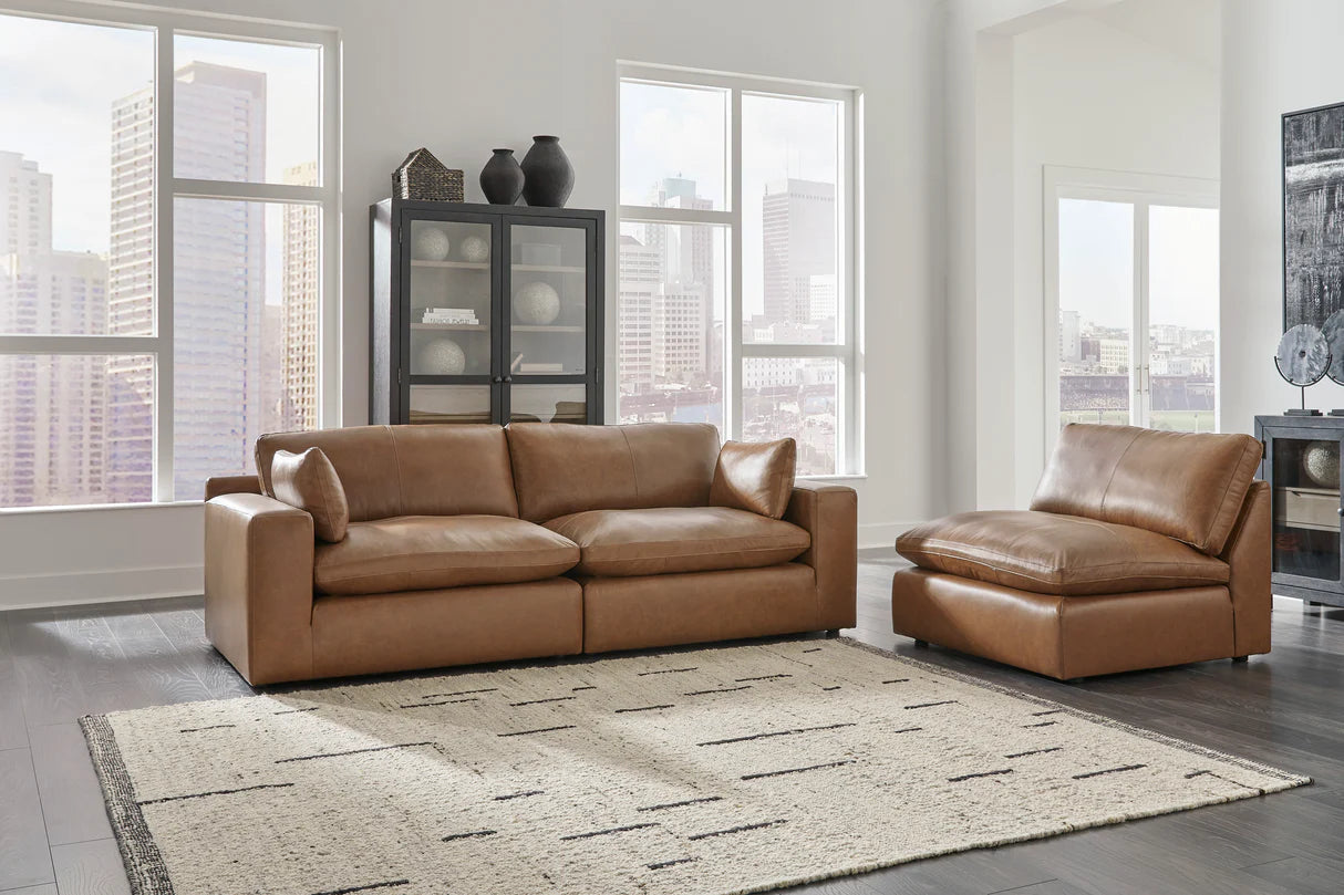 Emilia Caramel Leather 3-Piece Sectional Sofa