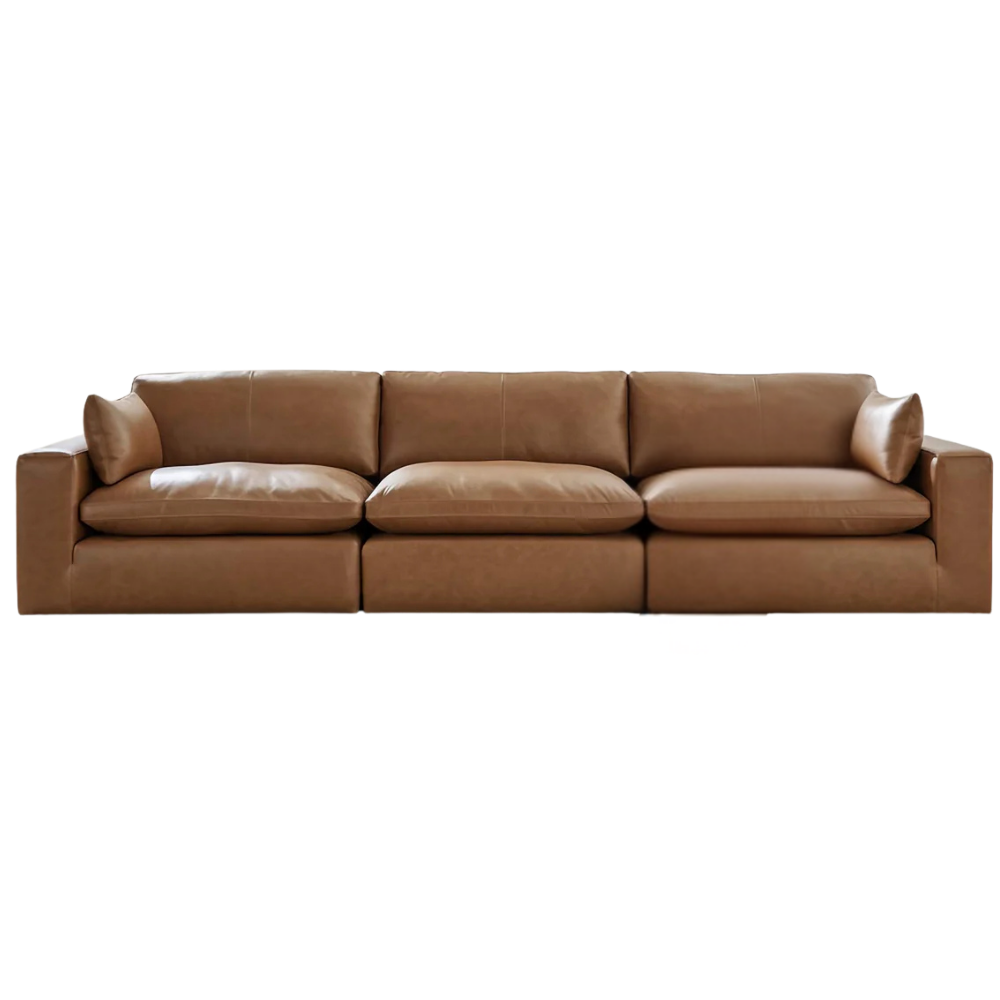 Emilia Caramel Leather 3-Piece Sectional Sofa