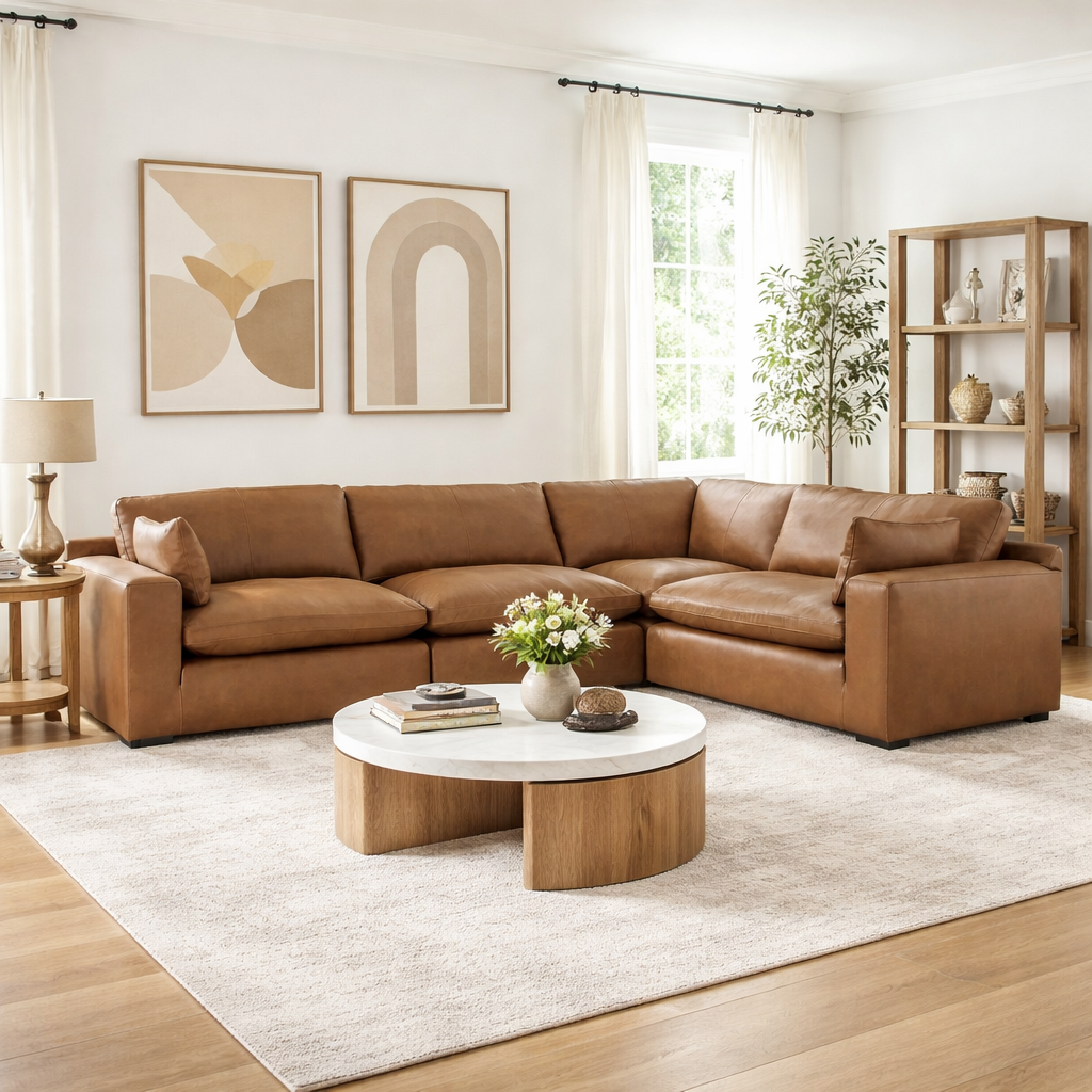 Emilia Caramel Leather 4-Piece Modular Sectional | Urban Sophistication | MidinMod