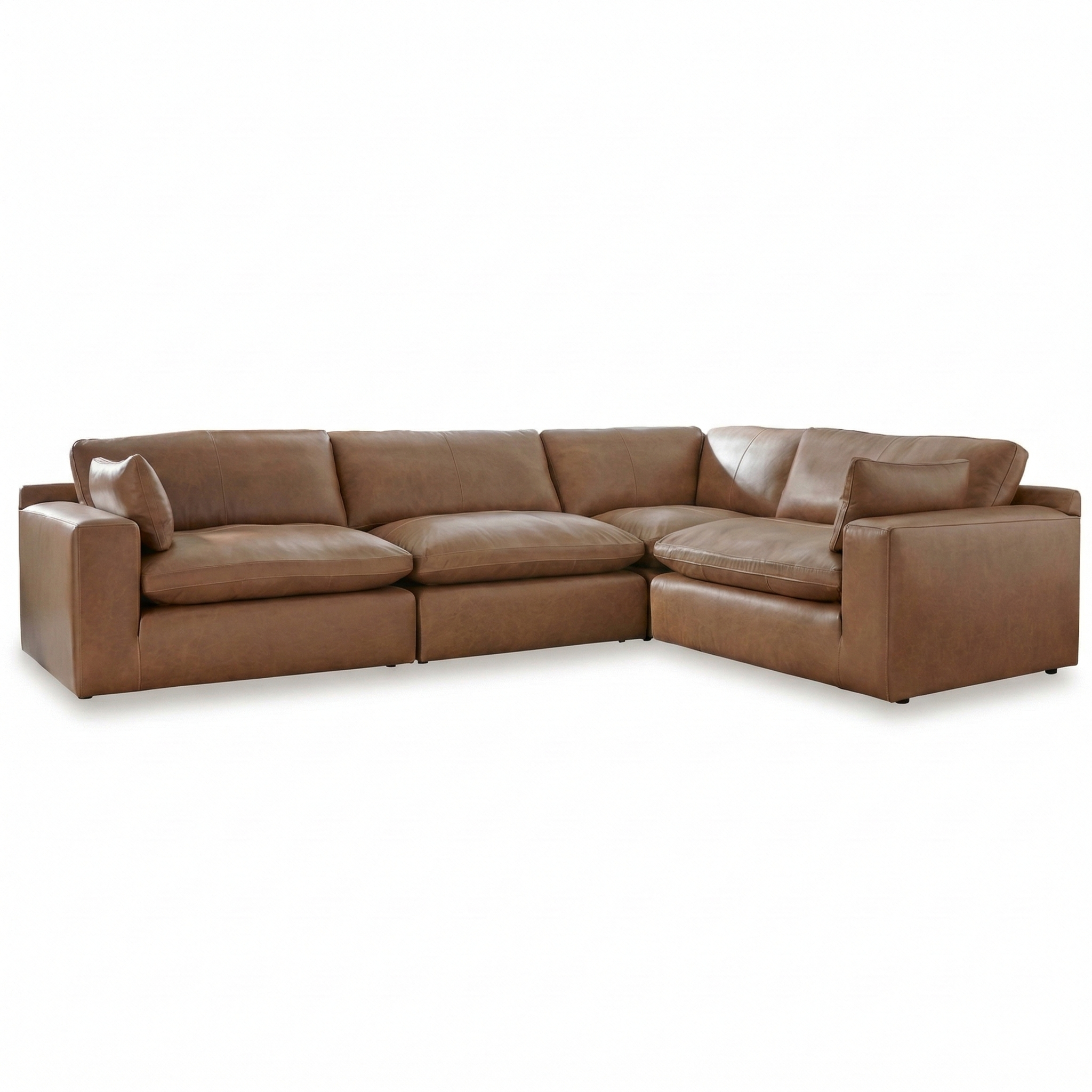 Emilia Caramel Leather 4-Piece Modular Sectional Sofa