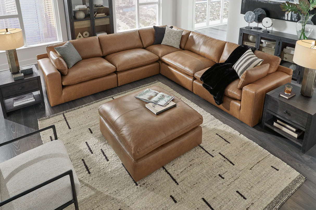 Emilia Caramel Leather 5-Piece Modular Sectional Sofa
