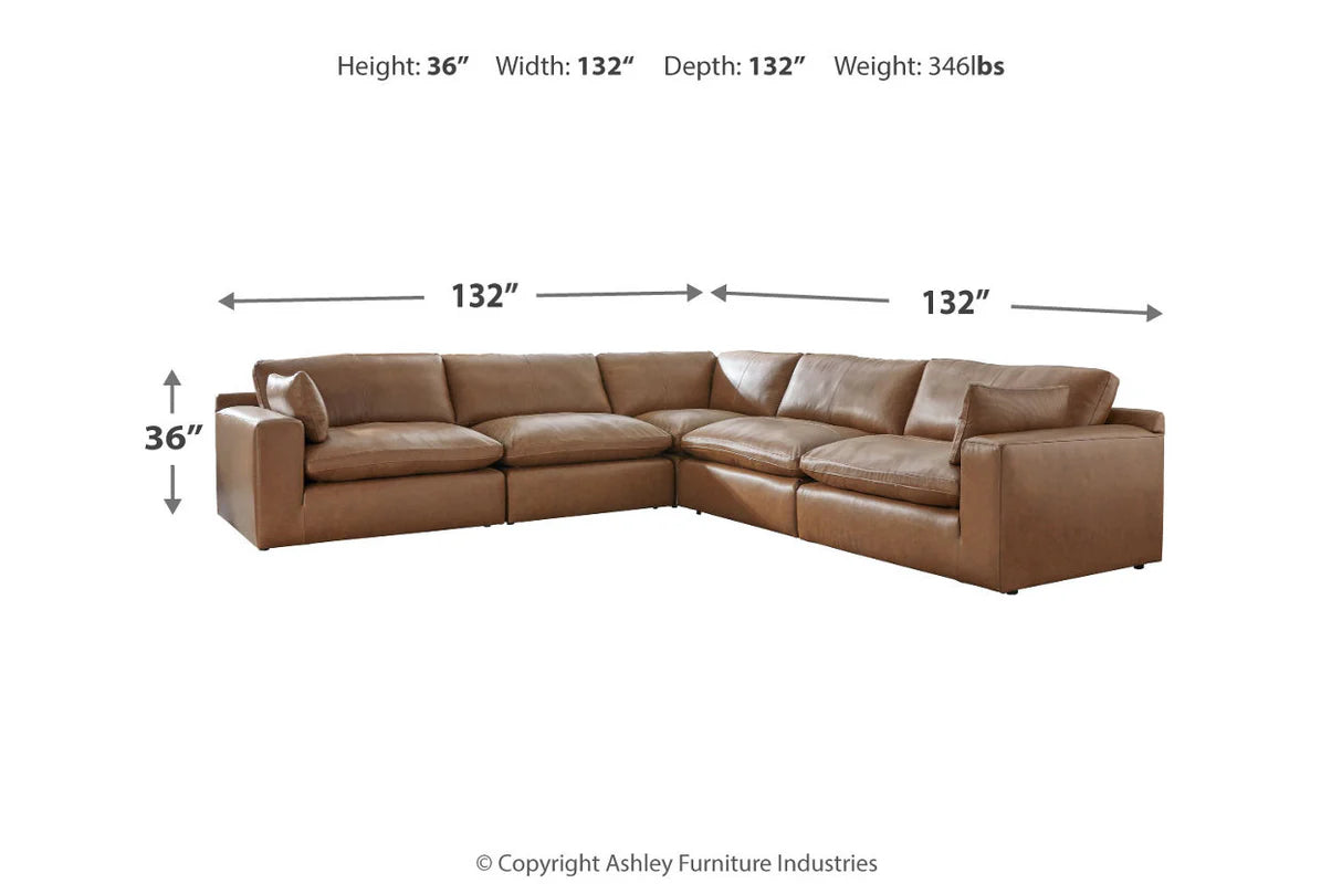 Emilia Caramel Leather 5-Piece Modular Sectional Sofa