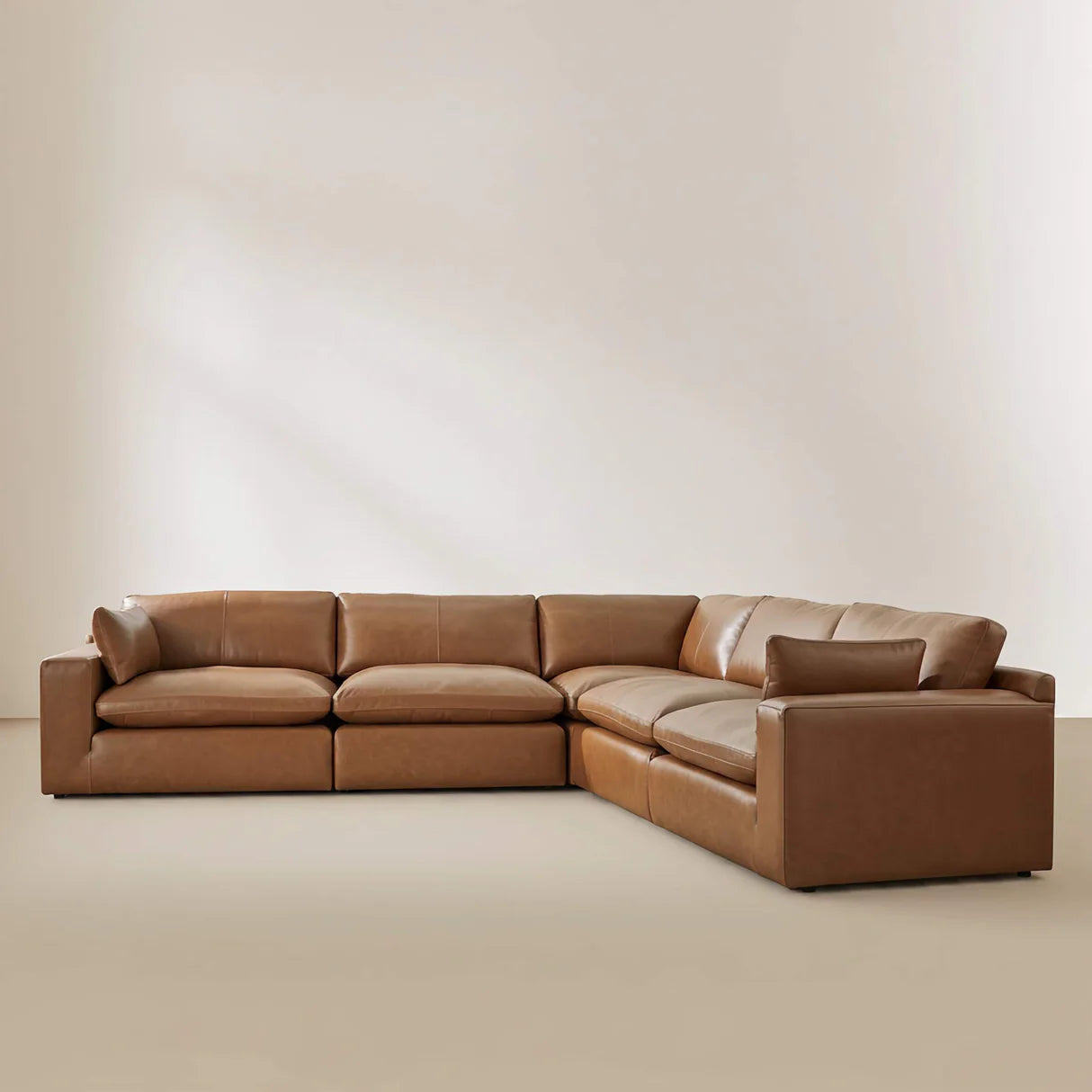 Emilia Caramel Leather 5-Piece Modular Sectional Sofa