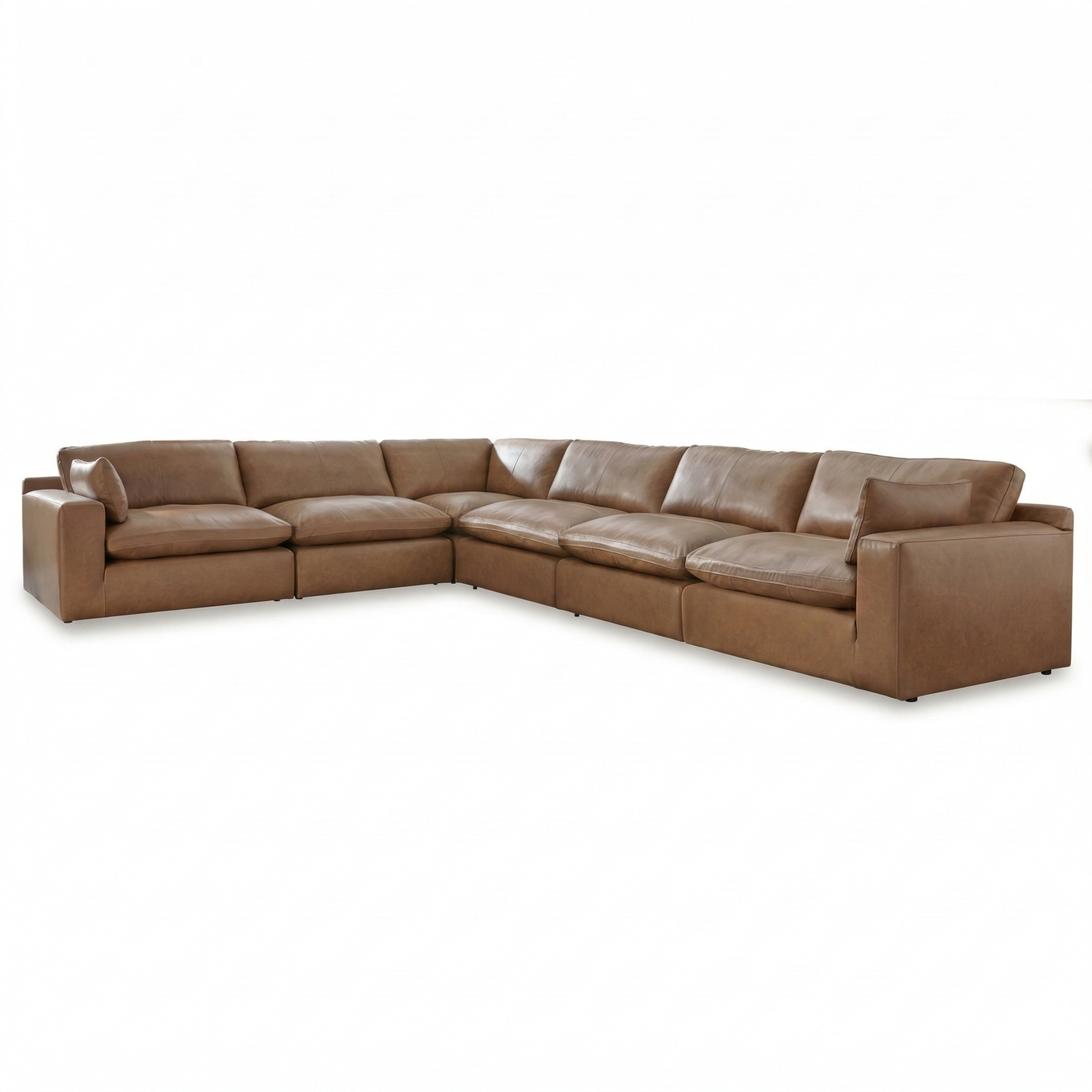 Emilia Caramel Leather 6-Piece Modular Sectional Sofa