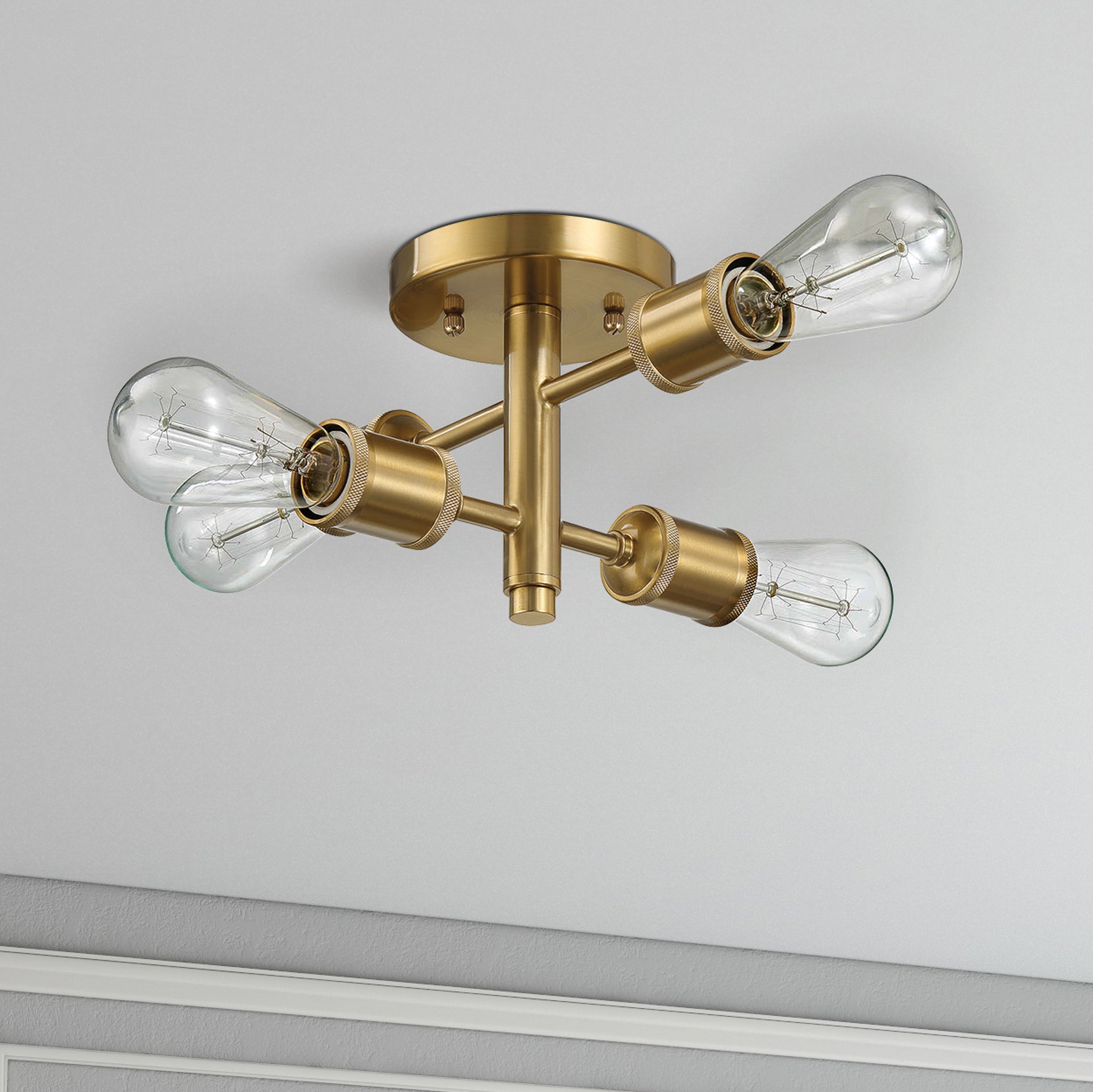 Ephemeral Four Lights Semi Flush Mount Retro Hallway Kitchen Bedroom Living Room Ceiling Pendant 11"W × 6.5"H