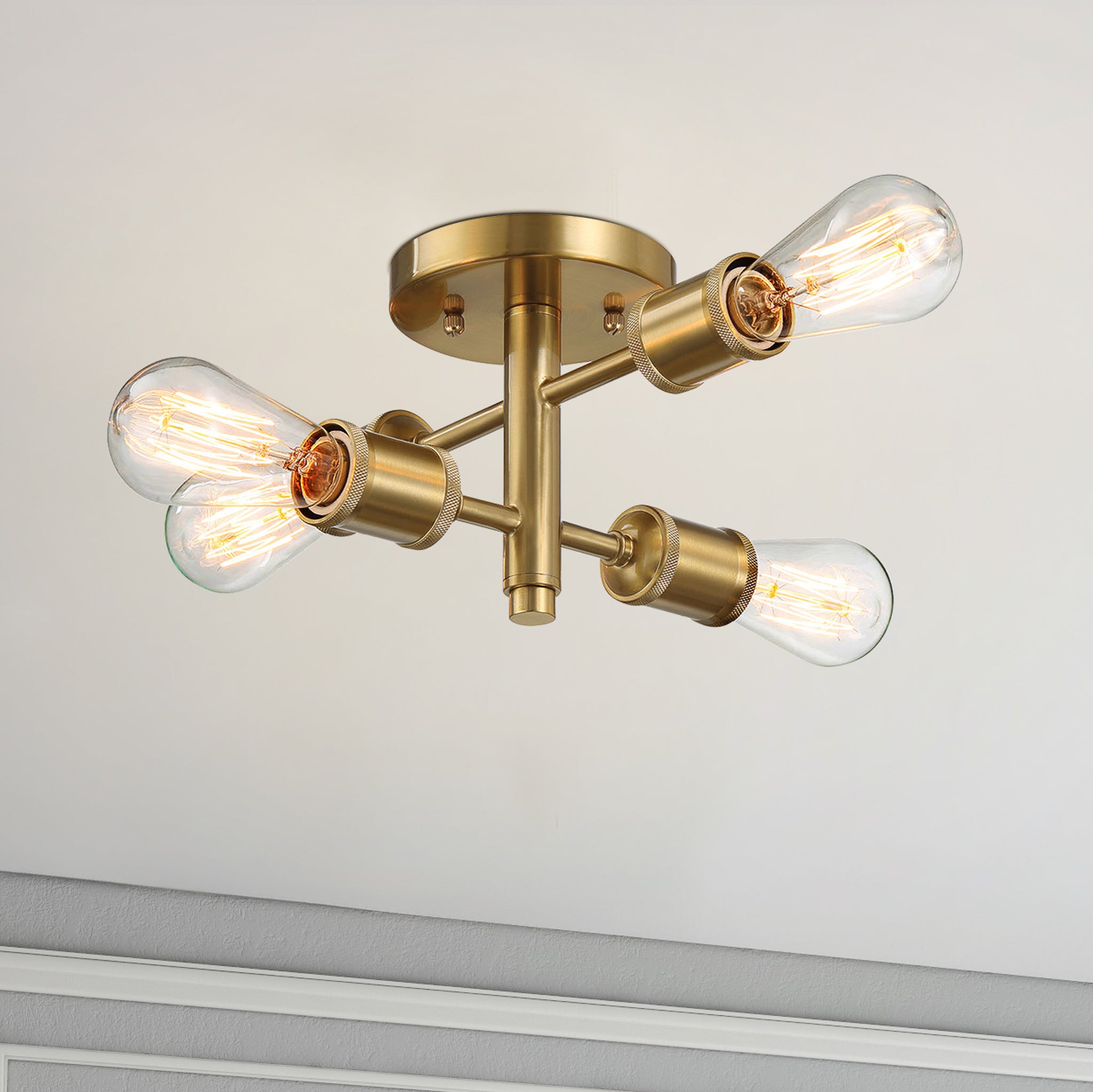 Ephemeral Four Lights Semi Flush Mount Retro Hallway Kitchen Bedroom Living Room Ceiling Pendant 11"W × 6.5"H