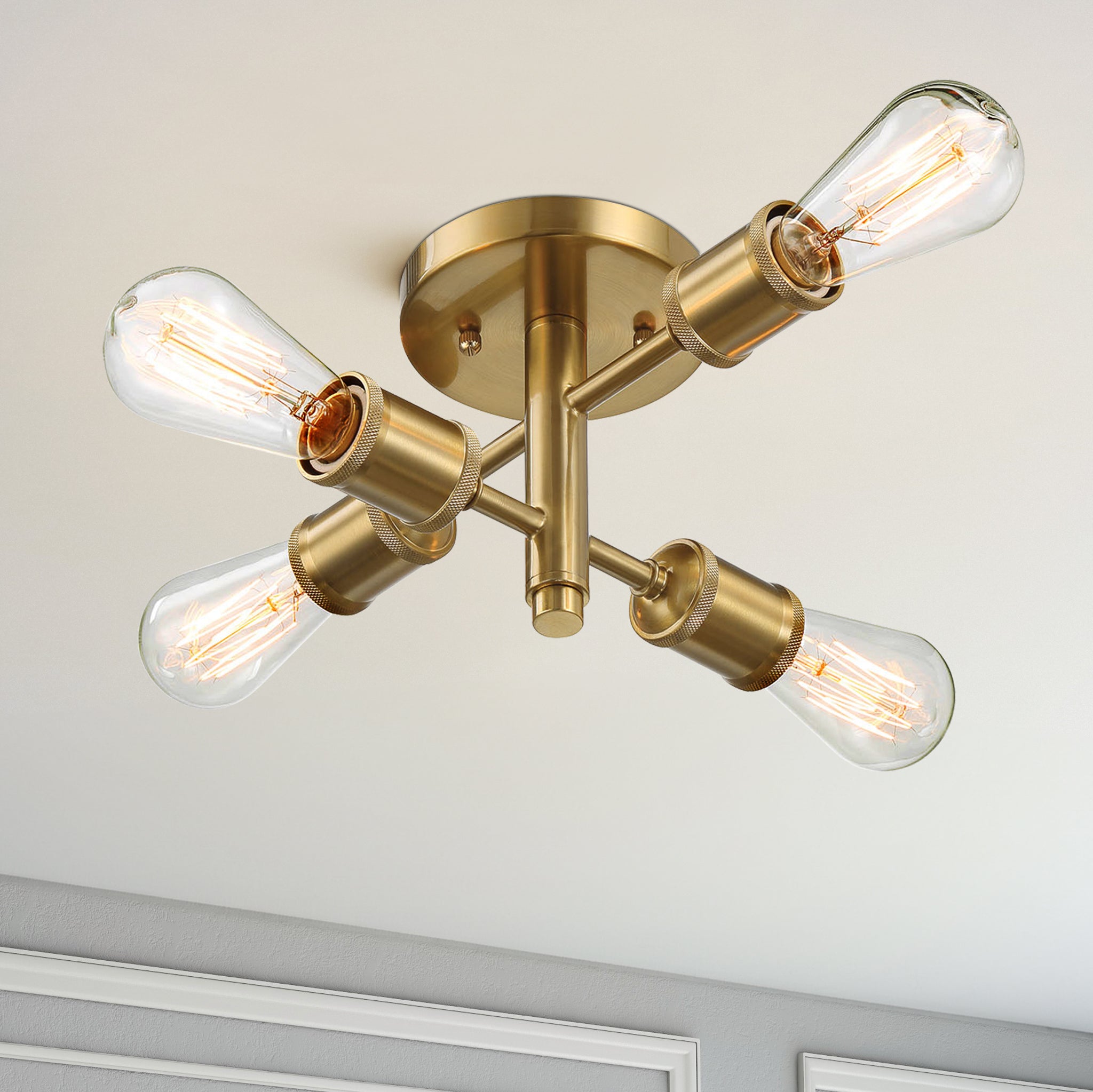 Ephemeral Four Lights Semi Flush Mount Retro Hallway Kitchen Bedroom Living Room Ceiling Pendant 11"W × 6.5"H