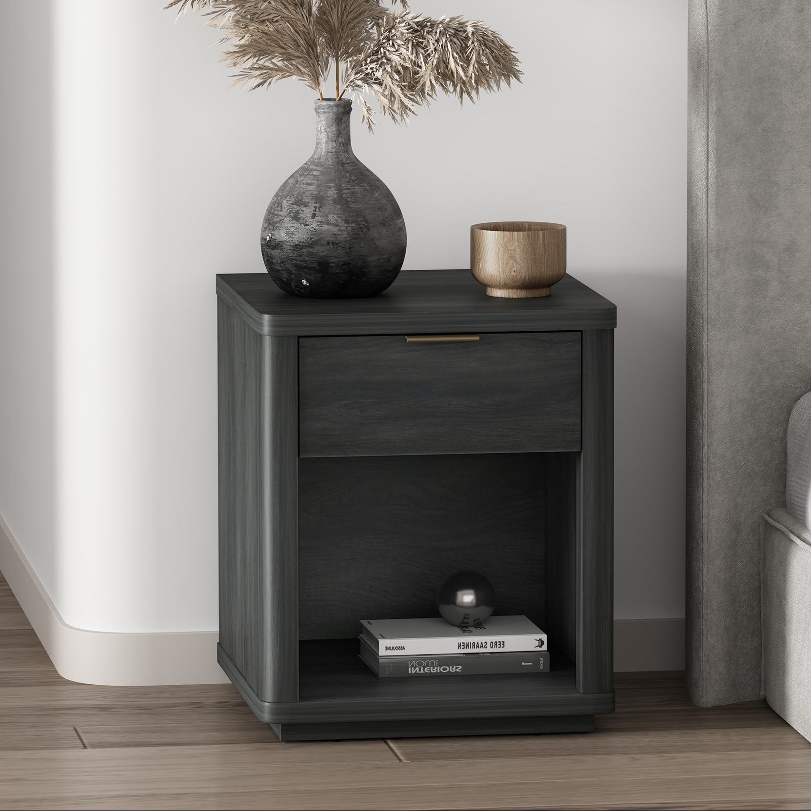 Evelyn Charcoal Gray Nightstand | Modern Bedside Storage Table | MidinMod