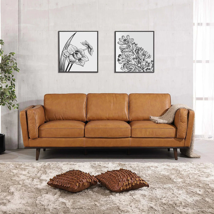 Emrah Ferre Tan Leather Sofa - MidinMod Houston Tx Mid Century Furniture Store - 1