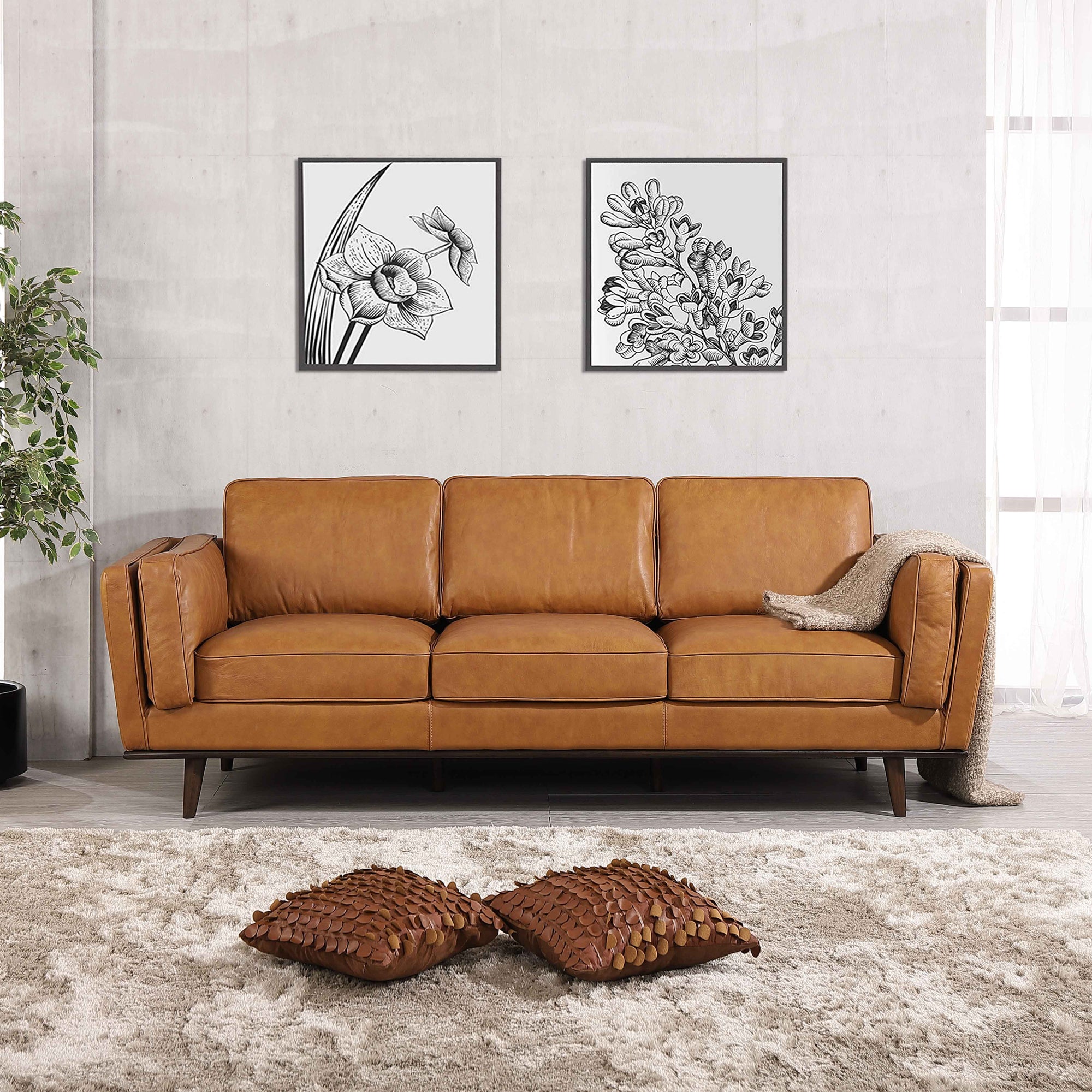 Ferre Leather Sofa - Tan Leather | MidinMod | Houston TX