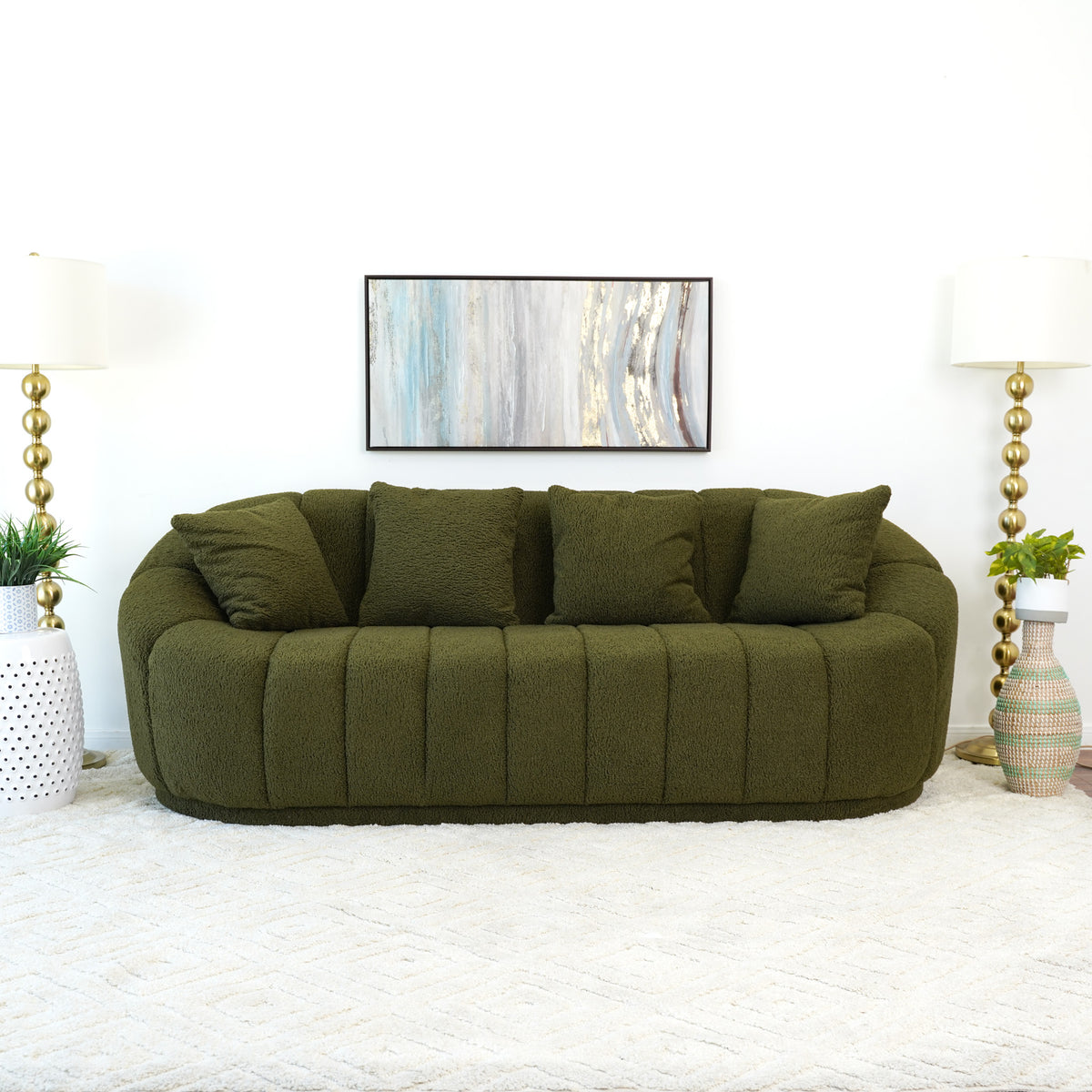 Forrester Sofa Modern Japandi Style Tight Back - (Green Boucle)