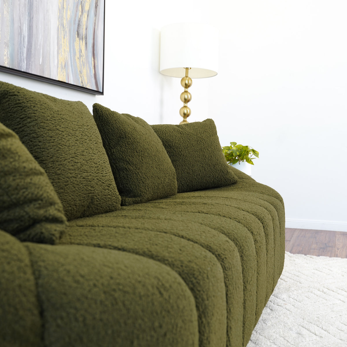 Forrester Sofa Modern Japandi Style Tight Back - (Green Boucle)
