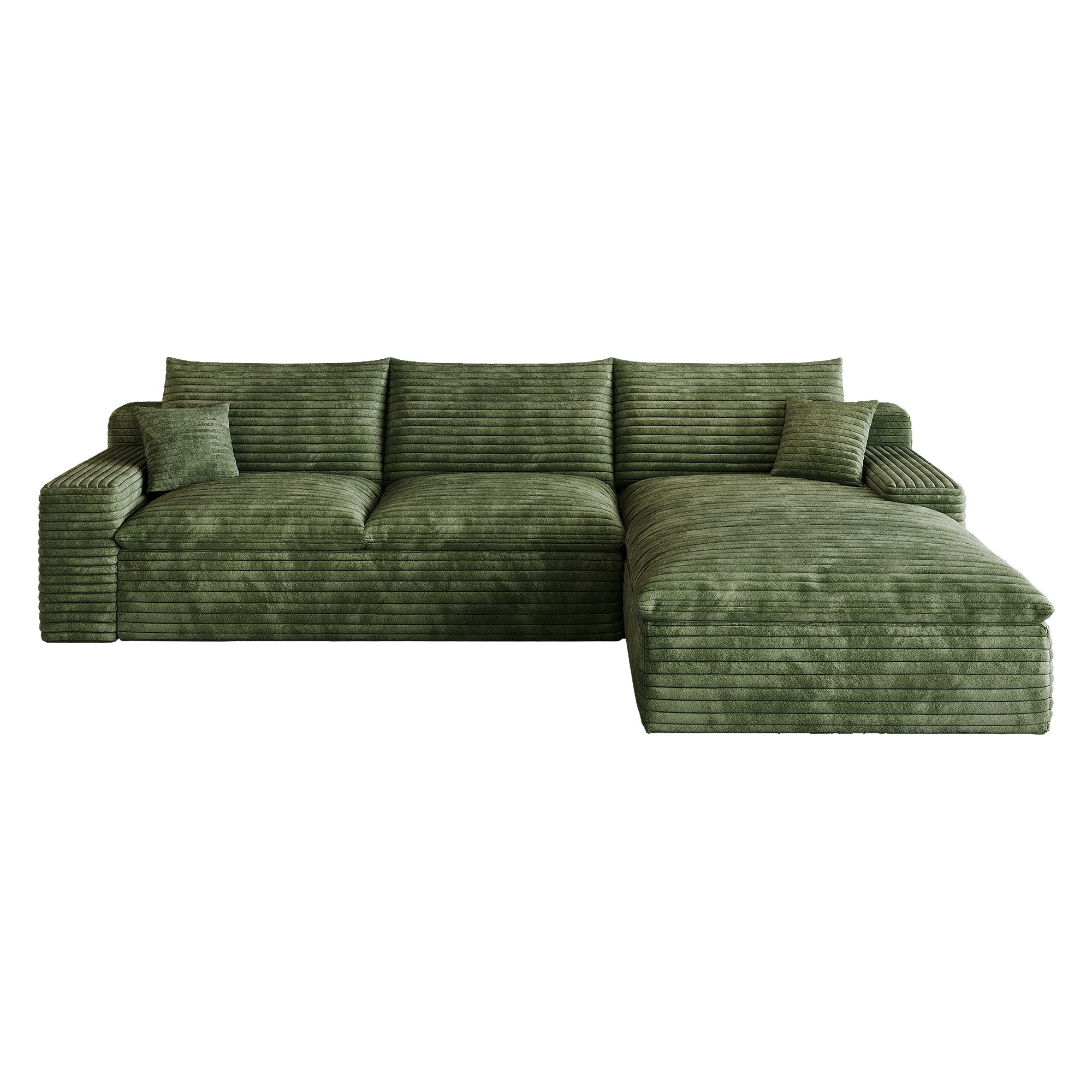 Furinho Modern Green Fabric 3-Seater Modular Sofa with Feather-Filled Cushions - MidinMod