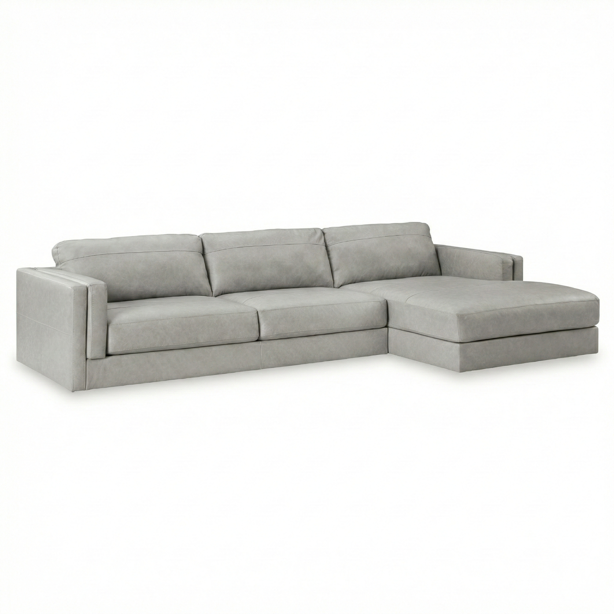 Amiata 2-Piece Sectional with Right Chaise | Grey Leather Contemporary Seating