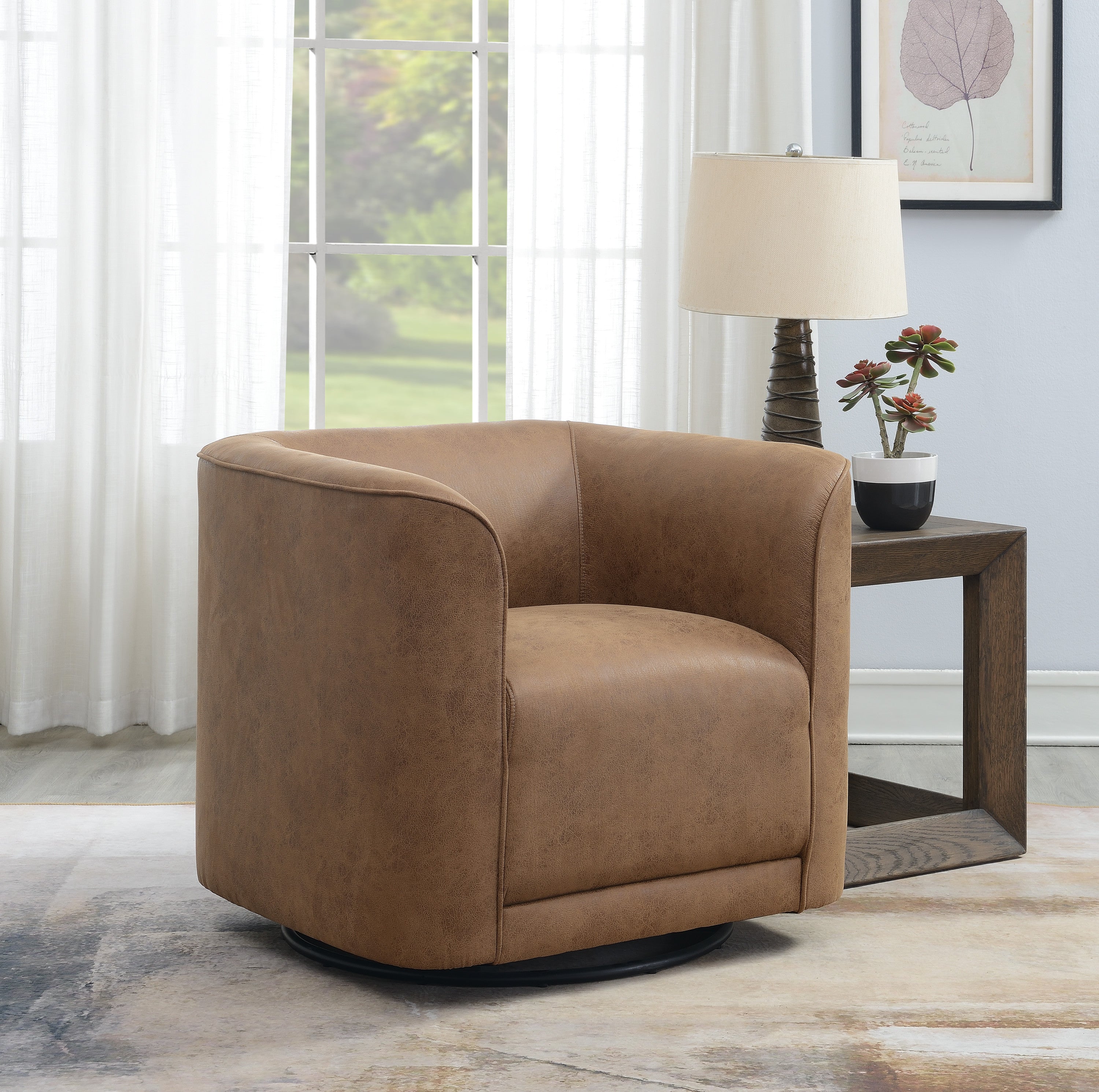 Gemma Contemporary Brown Vegan Leather Barrel Chair - MidinMod