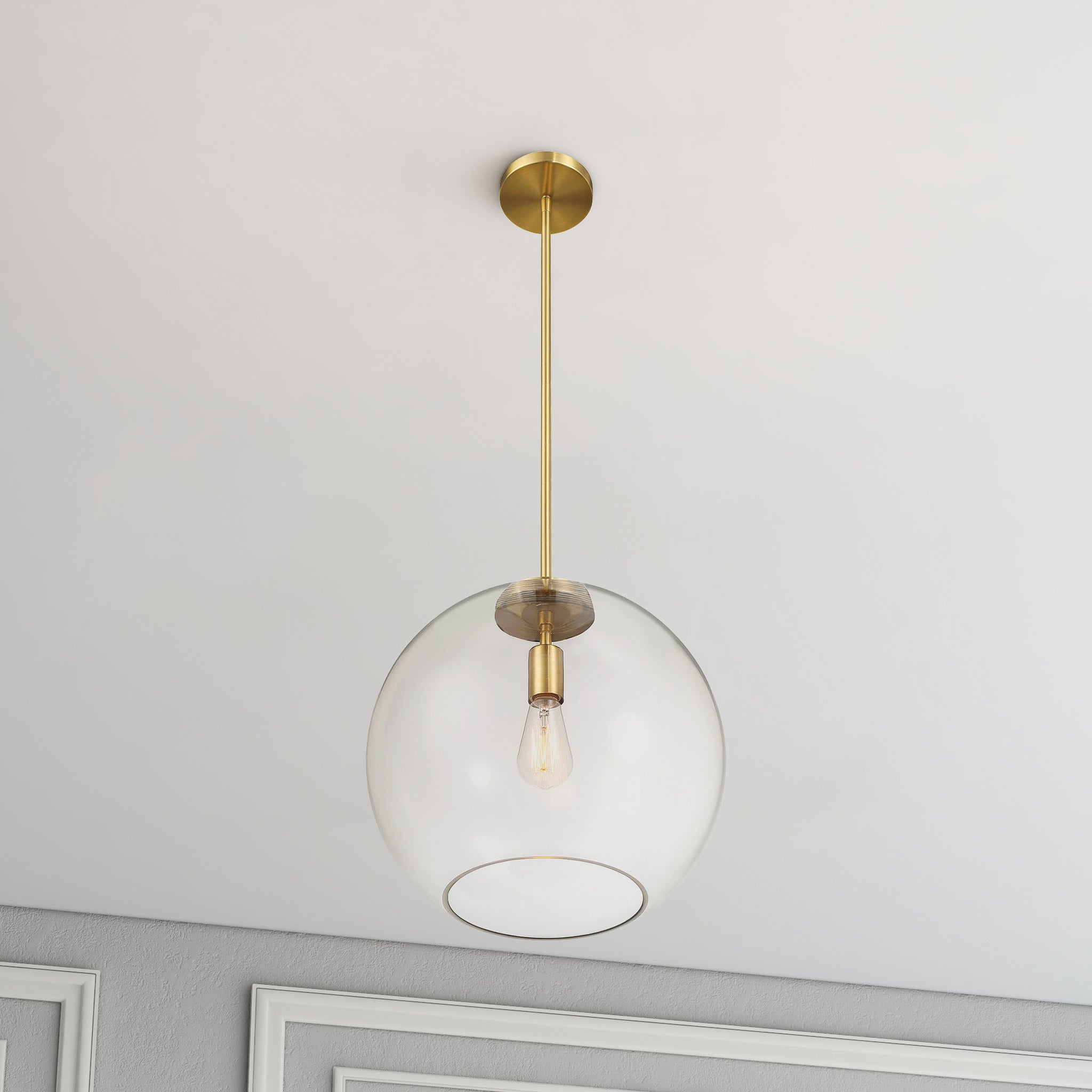 Gleam Single Light Pendant Lamp With Clear Globe Glass - Satin Brass