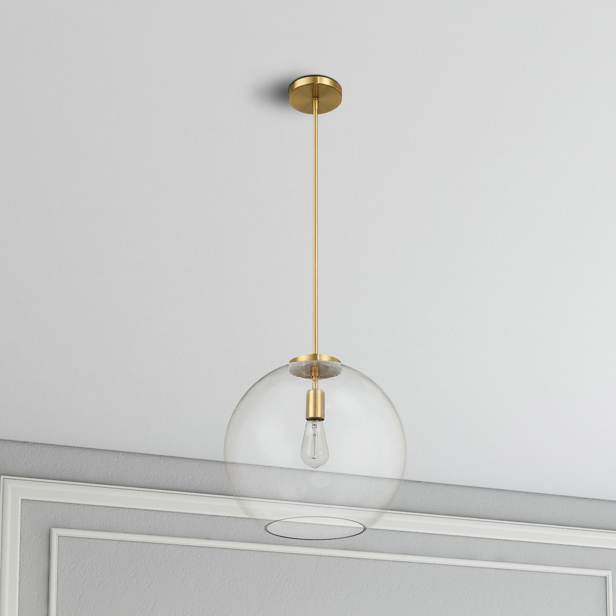 Gleam Single Light Pendant Lamp With Clear Globe Glass - Satin Brass