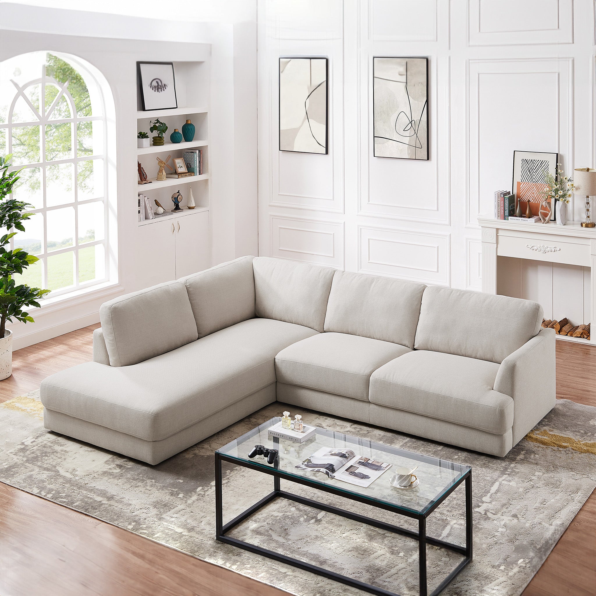 Glendale Cream Linen L-Shaped Left Sectional Sofa - MidinMod