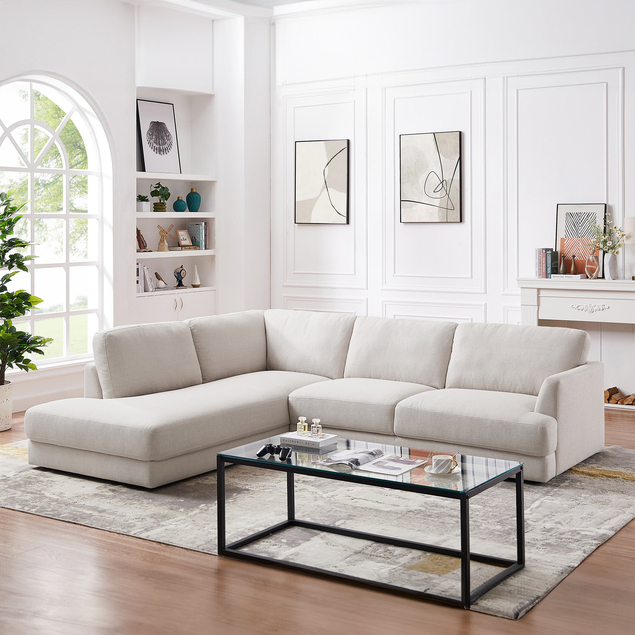 Glendale Cream Linen L-Shaped Left Sectional Sofa - MidinMod